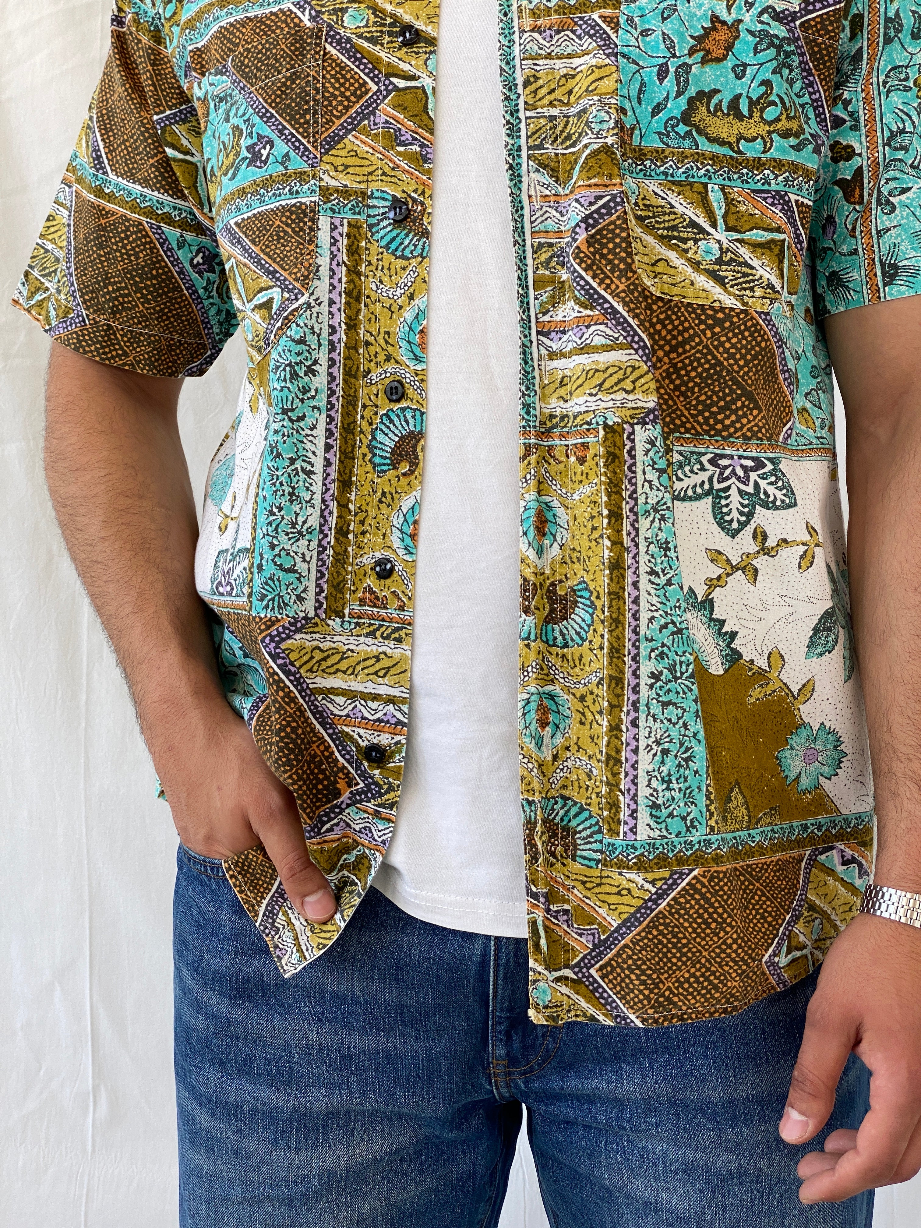 Vintage Christopher Barnes International Short Sleeve Button Down Men’s Printed Shirt - M