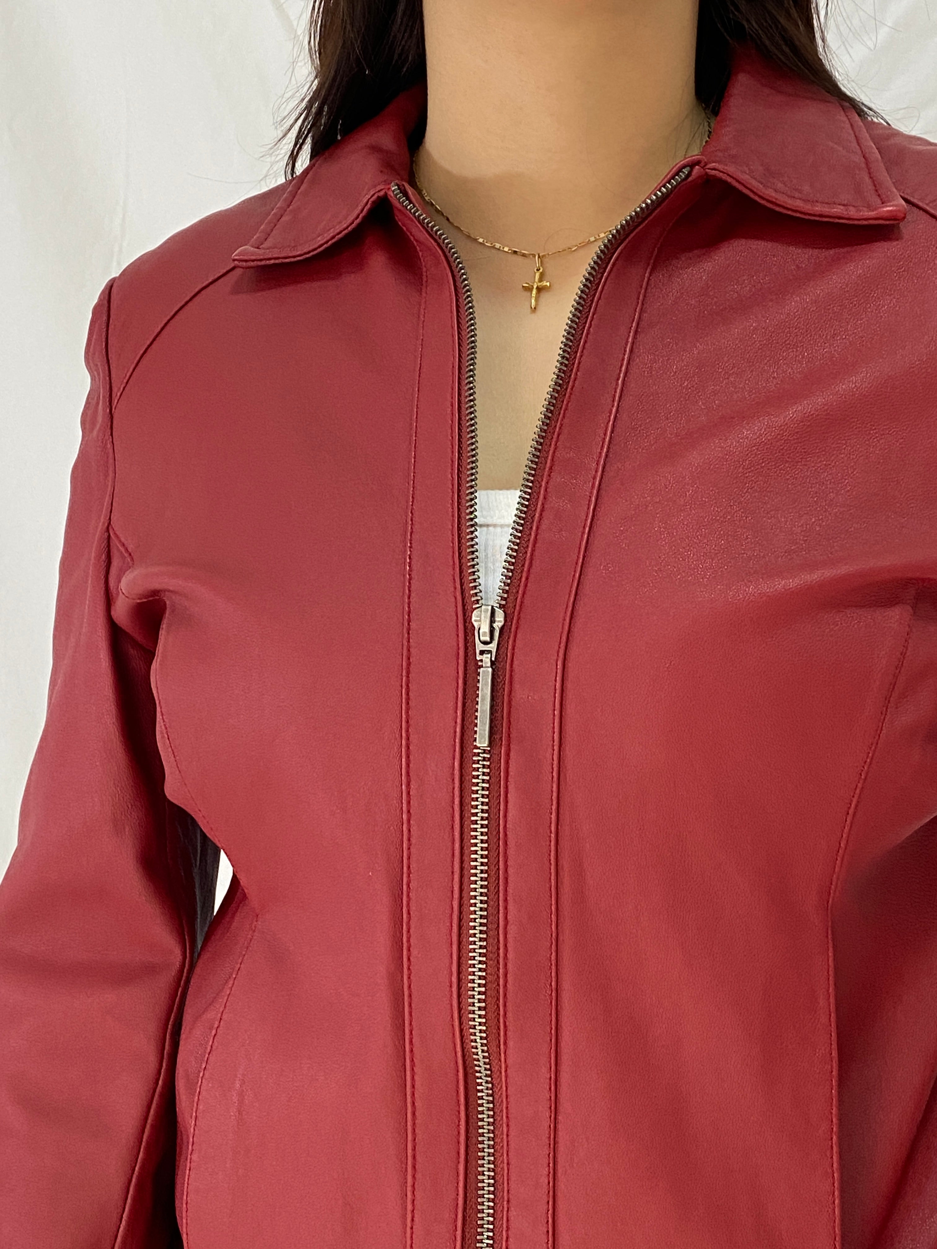 Vintage Adler Collection Burgundy Genuine Leather Zip-Up Jacket Tailored Women’s Leather Jacket – L