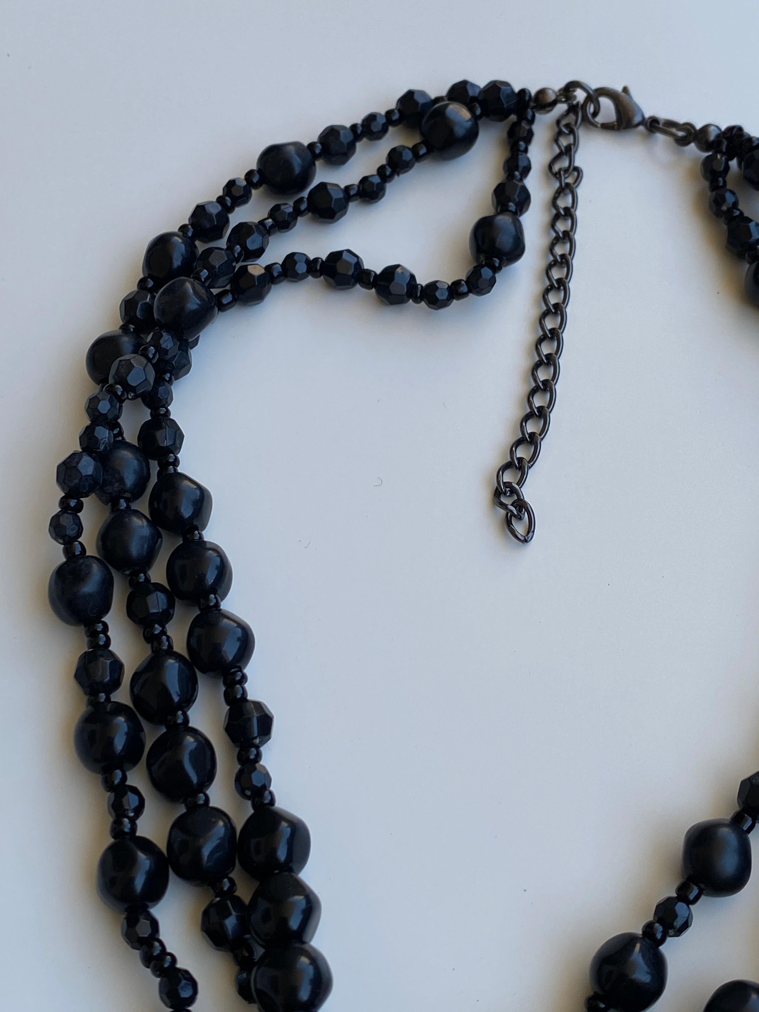 Y2K Black Multi-Strand Beaded Oversized Disc Pendant Necklace