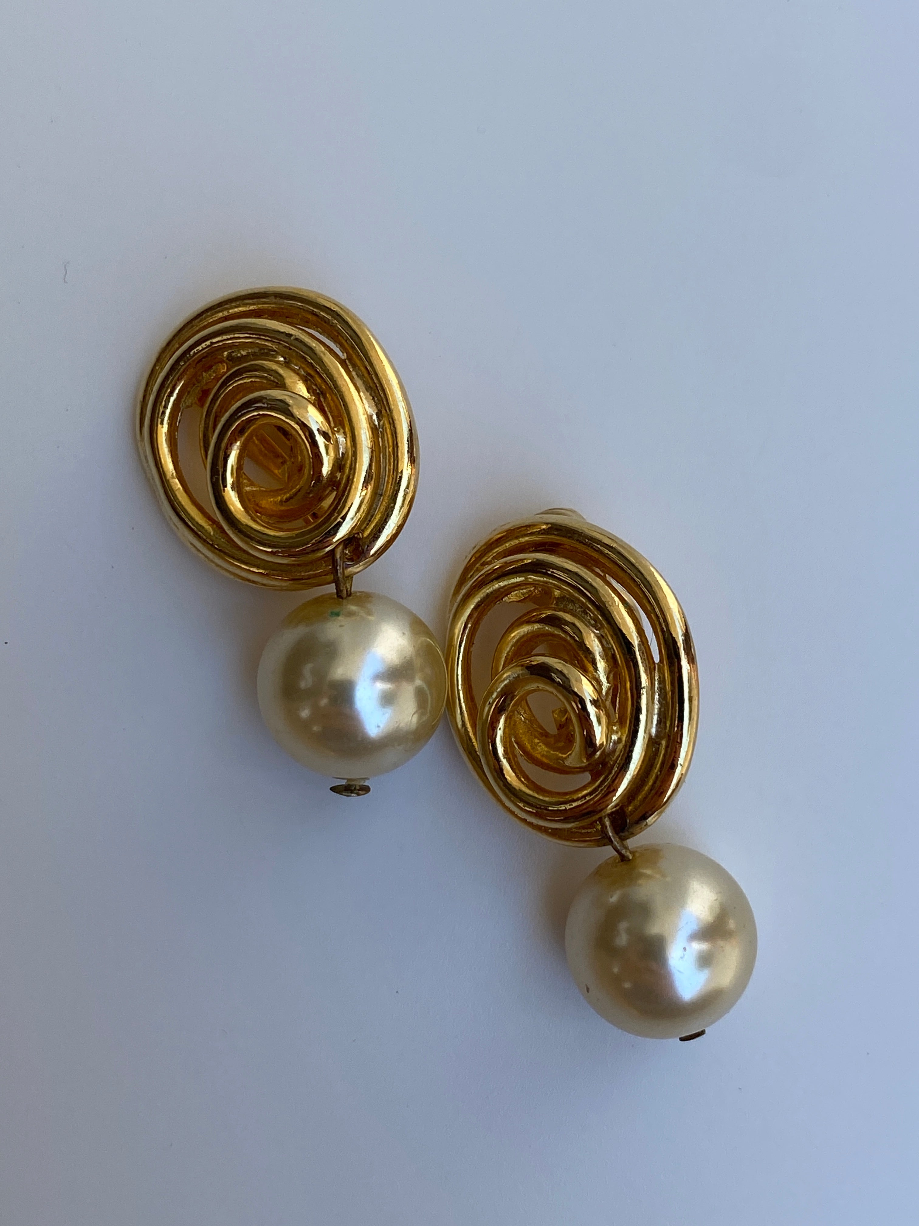 Vintage N.J. Norma Jean Gold-Tone Faux Pearl Clip-On Drop Earrings