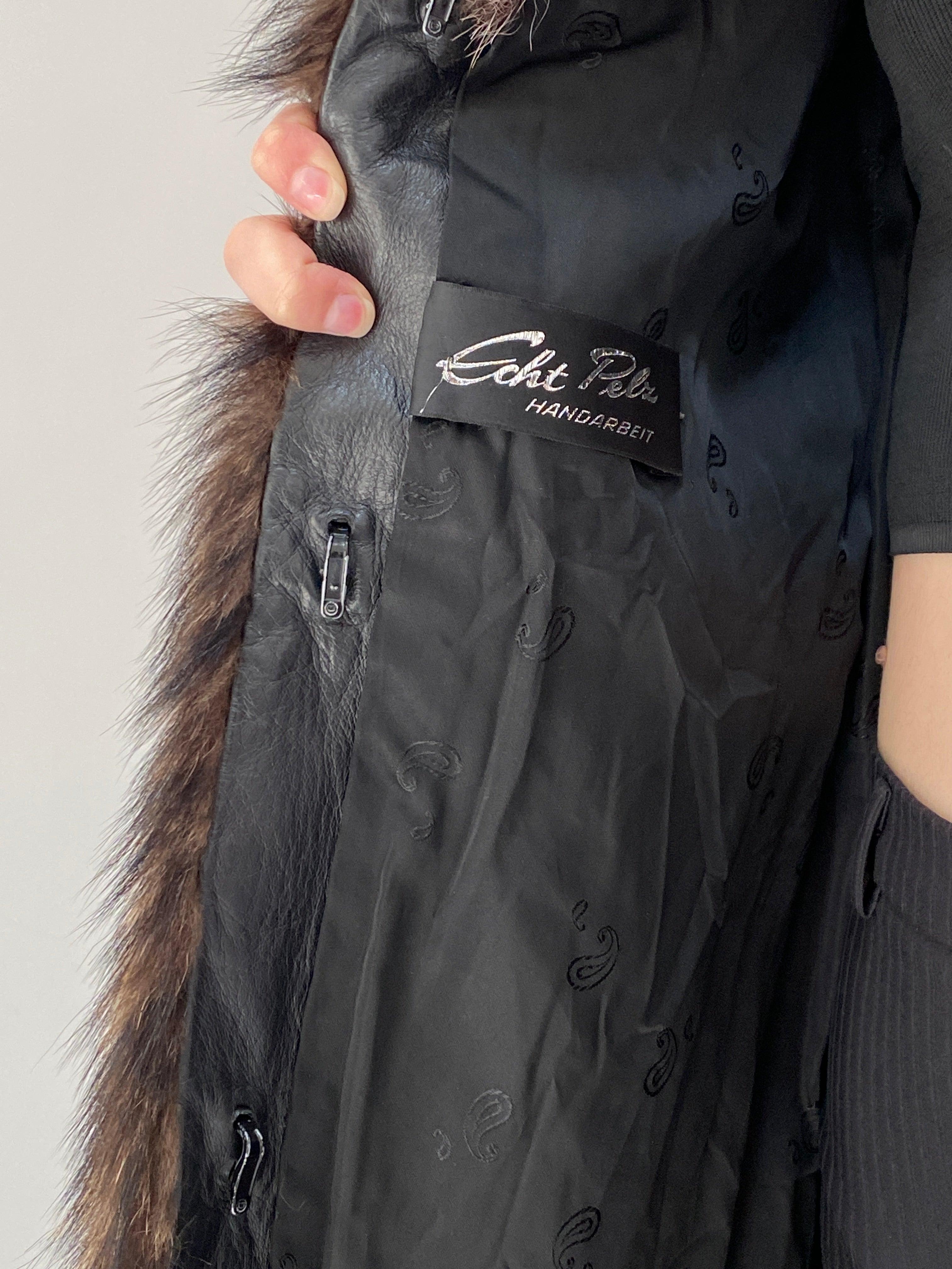 Vintage Handmade Real Raccoon Fur Brown Long Coat Luxury Statement Coat - L