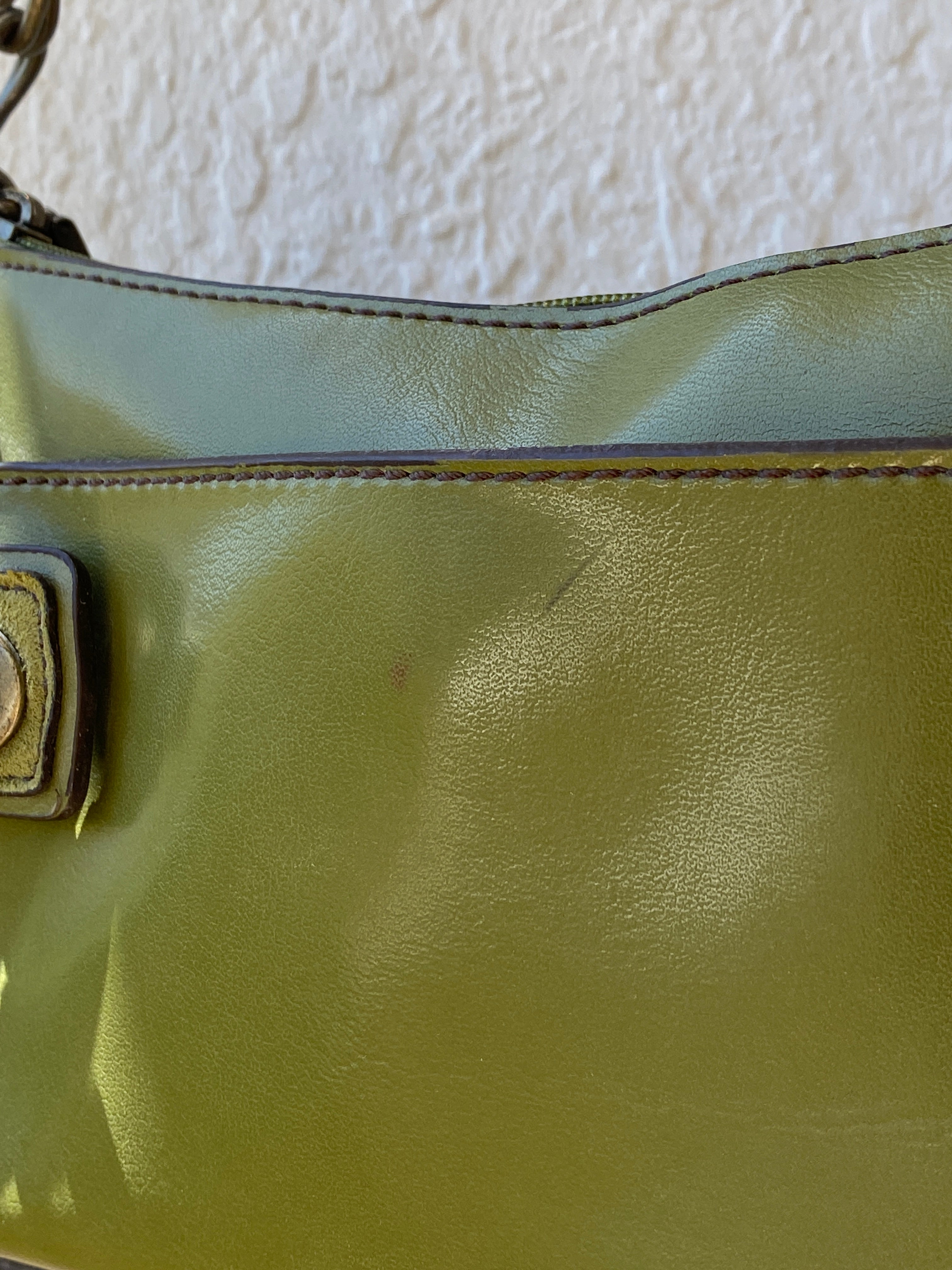 Vintage Emillie M. Green Faux Leather Shoulder Bag with Chain Strap