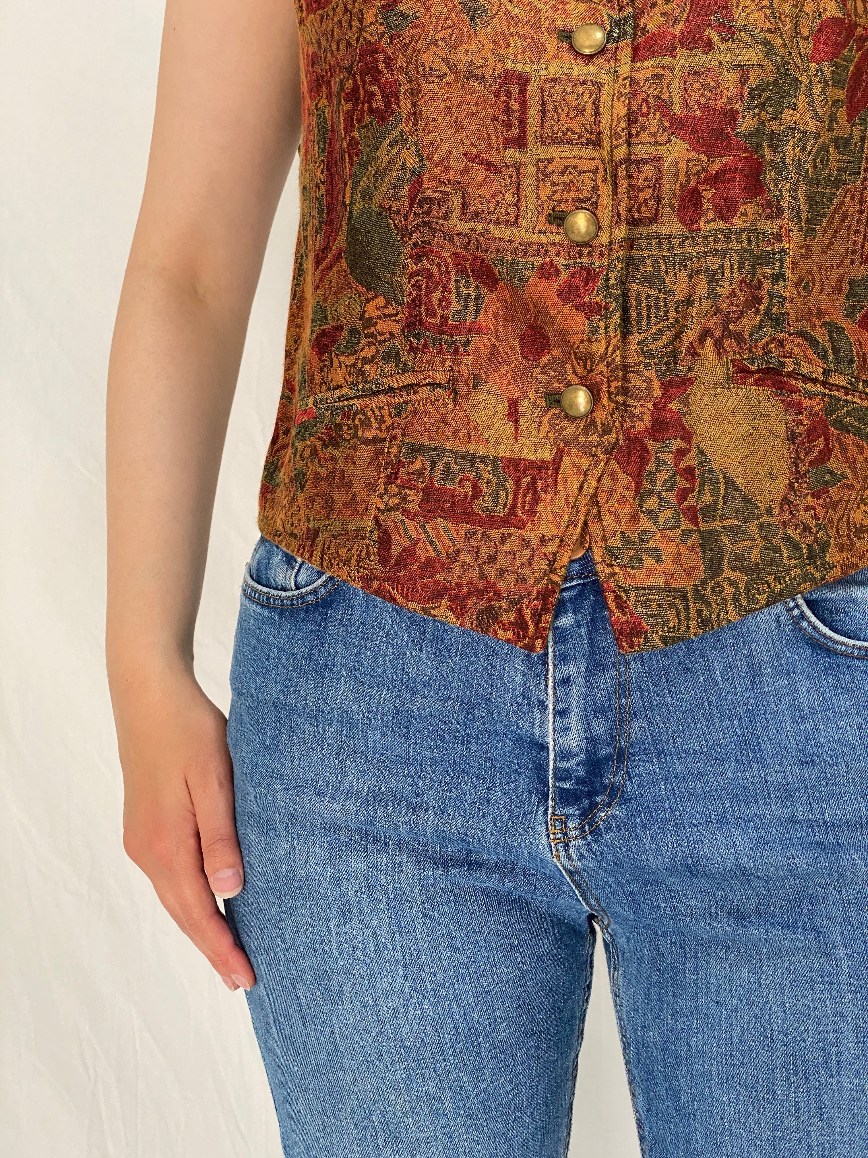 Vintage 90s Liz Wear Tapestry Floral Button-Up Vest - M