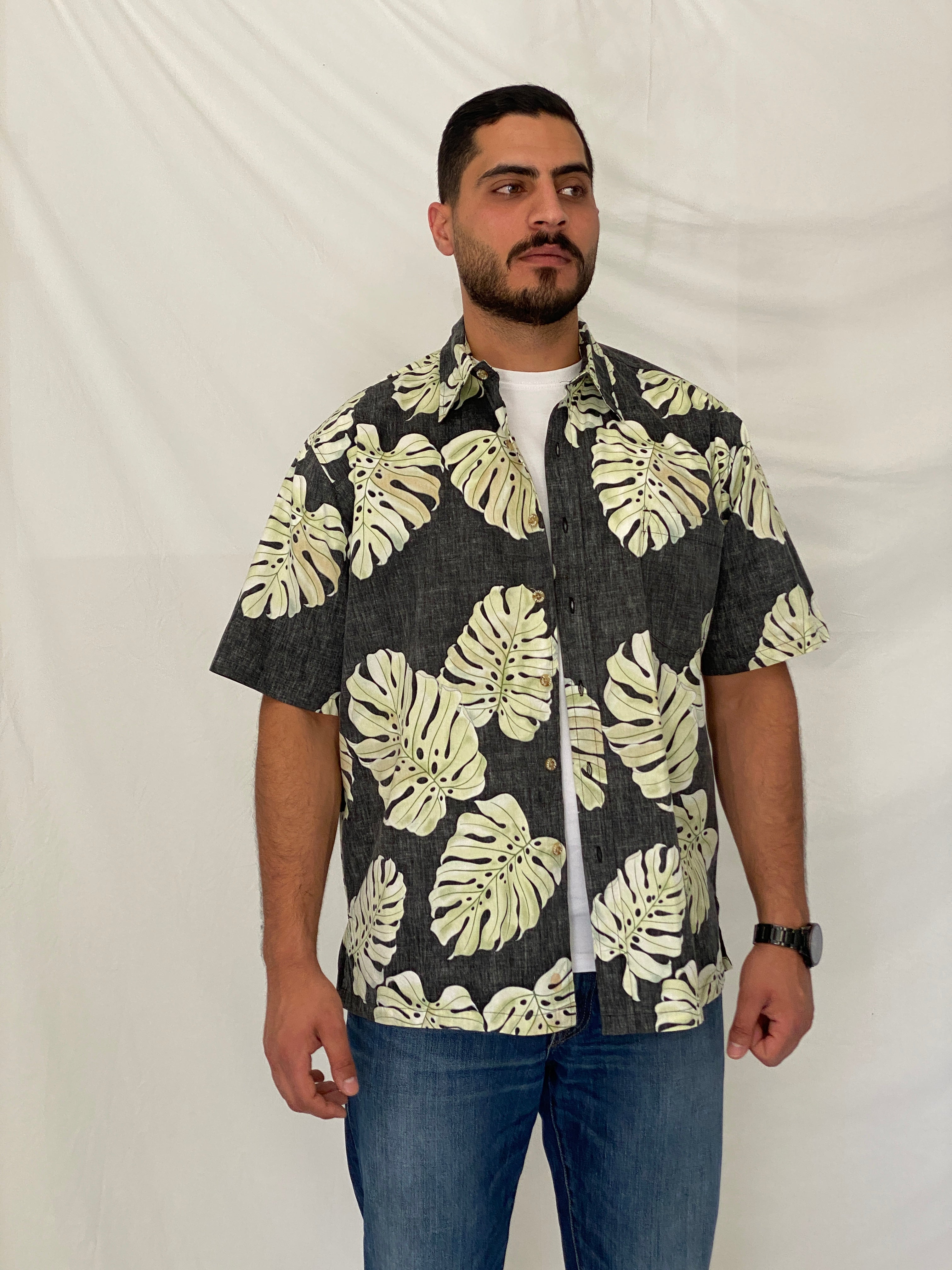 Vintage Cooke Street Honolulu Charcoal Cotton Aloha Shirt – L