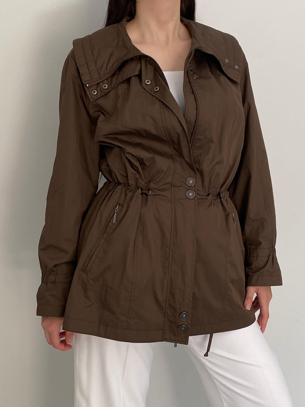 Y2K Opal Woman Chocolate Brown Lightweight Utility Trench Coat – L