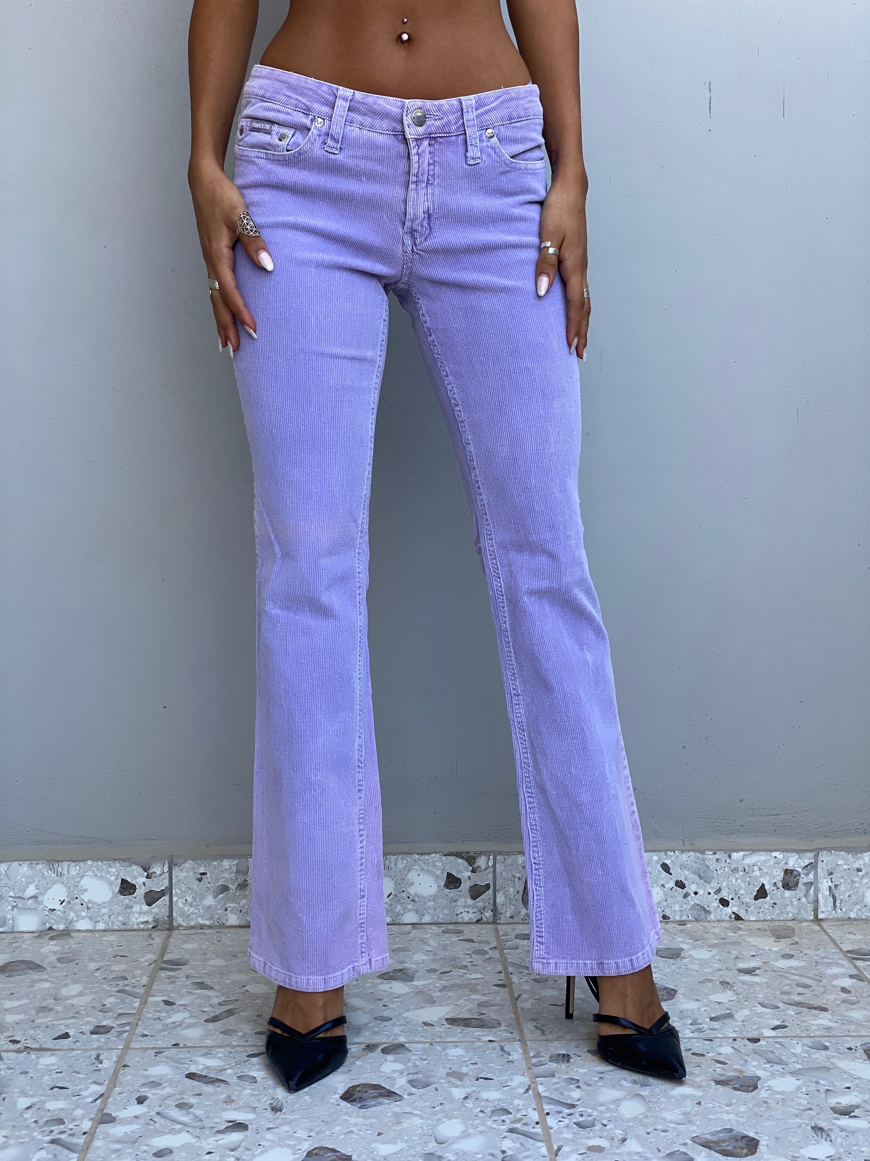 Vintage Y2K Squeeze Jeans Lavender Corduroy Low-Rise Flare Pants - 34EUR