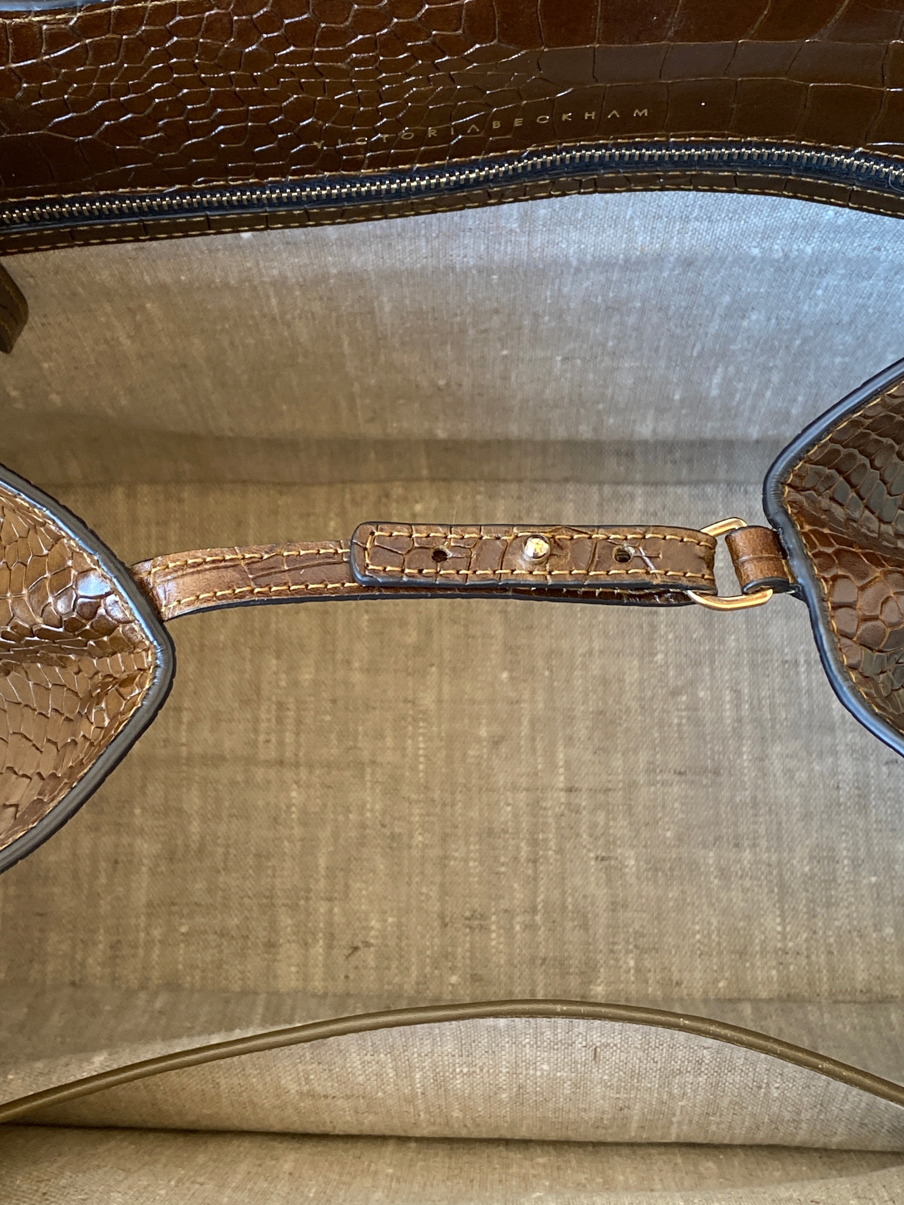 Victoria Beckham Large Chocolate Brown Leather Croc Effect Women's Bag