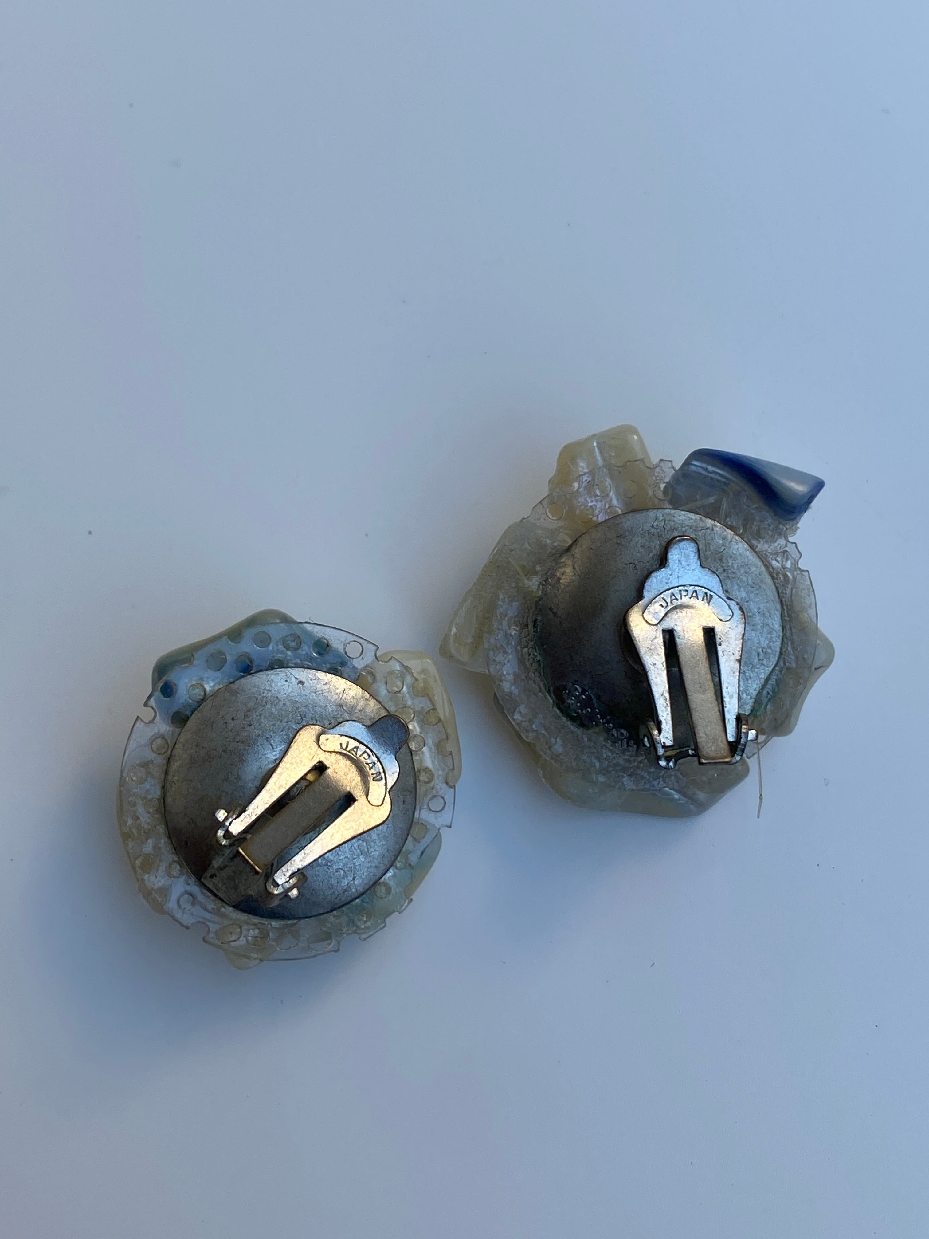 Vintage Japanese Faux Mother of Pearl Clip-On Earrings - Iridescent White Statement Floral Earrings