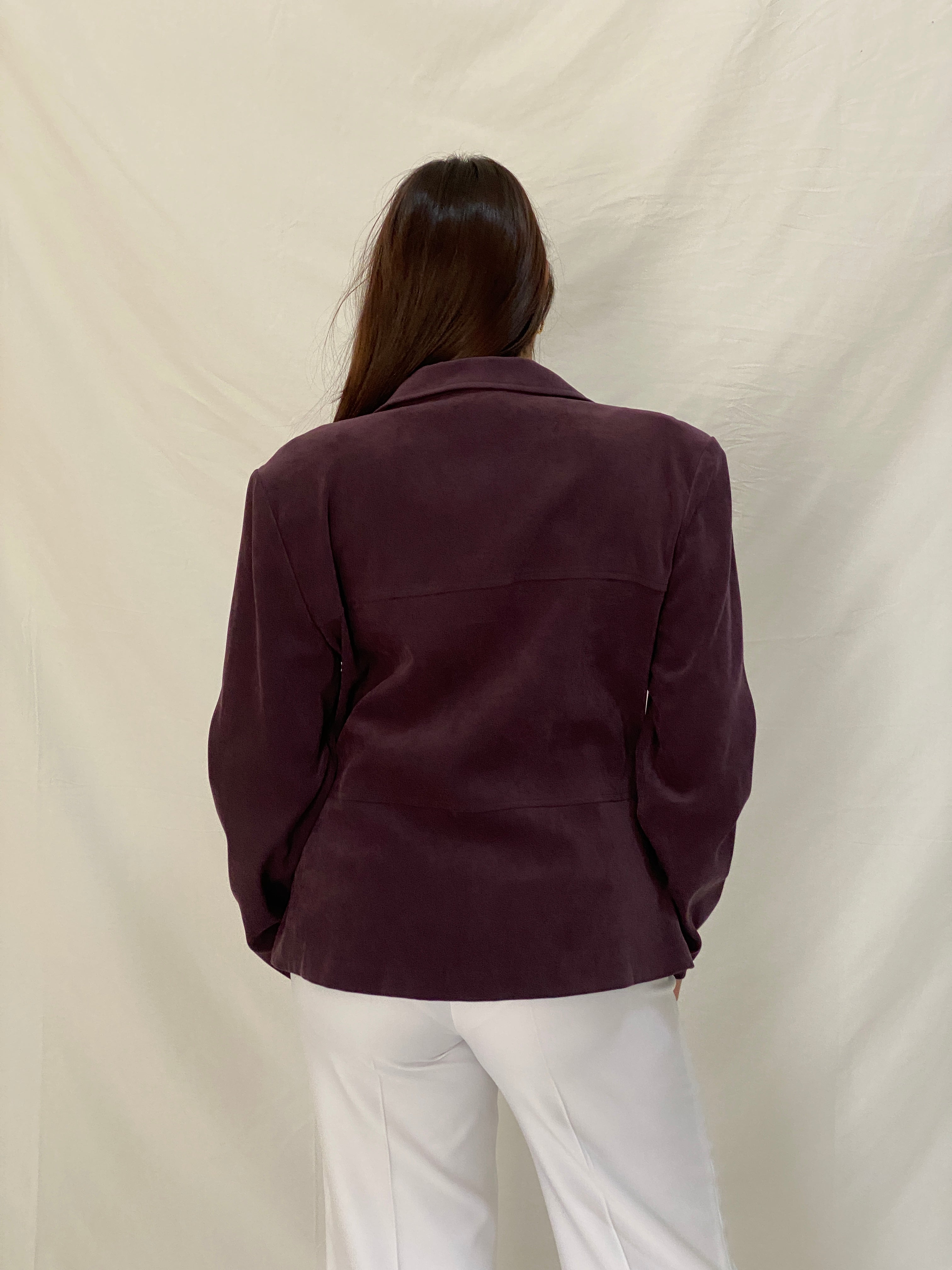 Vintage 90s R&K Originals Faux Suede Jacket Shirt Purple Pink Stitching - XL