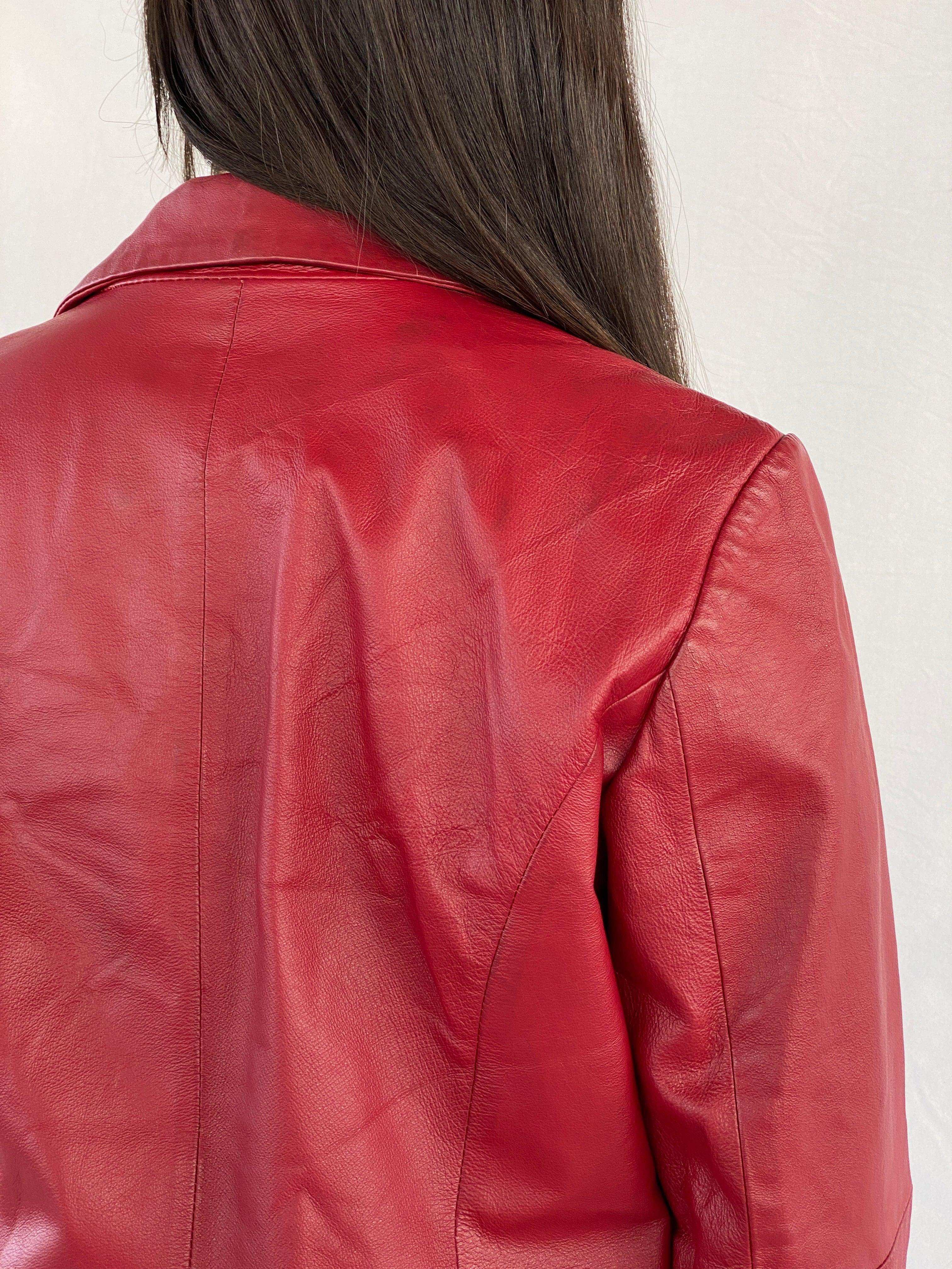 Snap Shot Genuine Red Leather Blazer Jacket - Balagan Vintage Leather Blazer 00s, 90s, genuine leather, genuine leather jacket, NEW IN, Rama