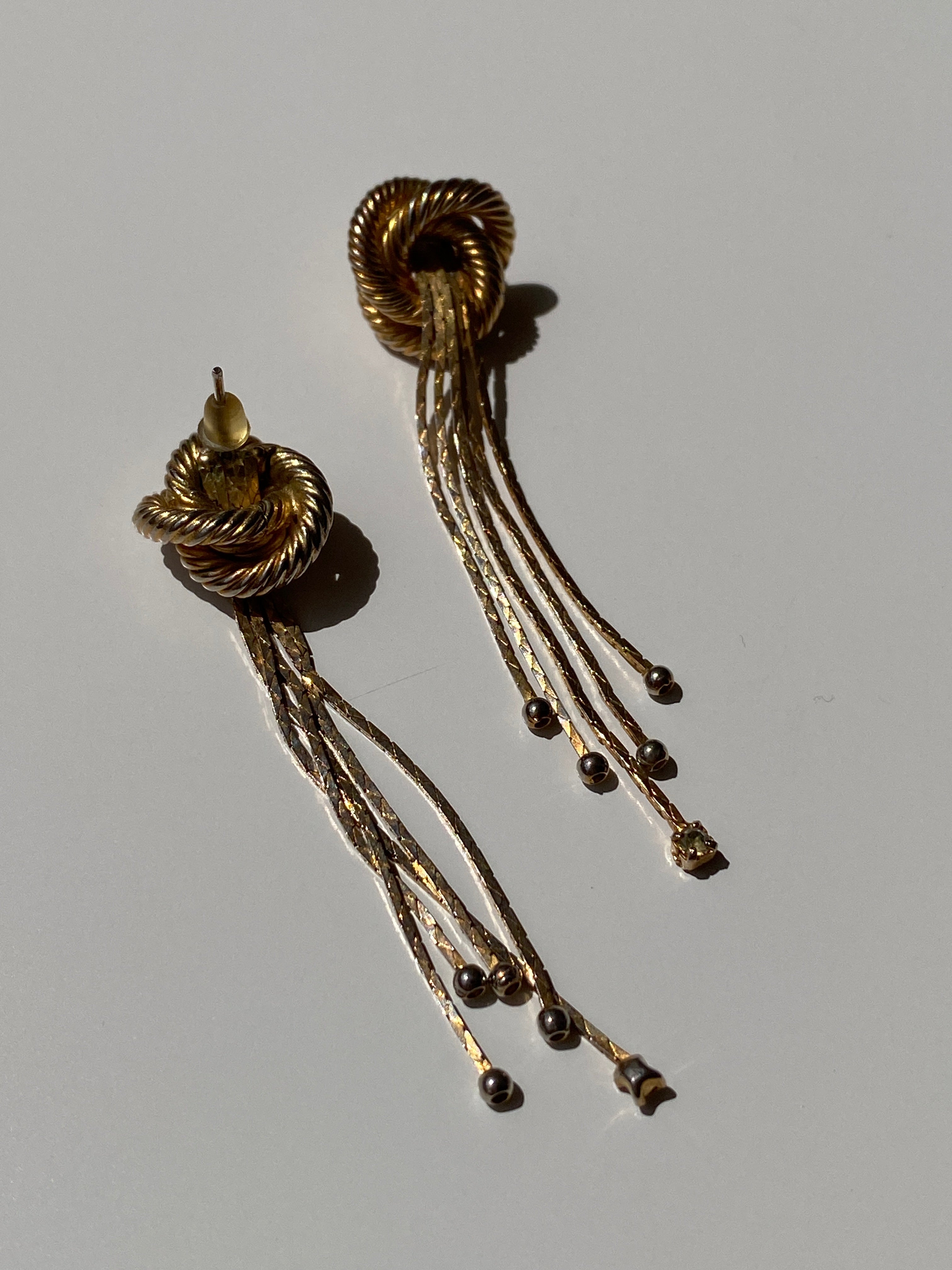 Vintage Gold Plated Rope Knot Fringe Drop Earrings with Crystal Detail