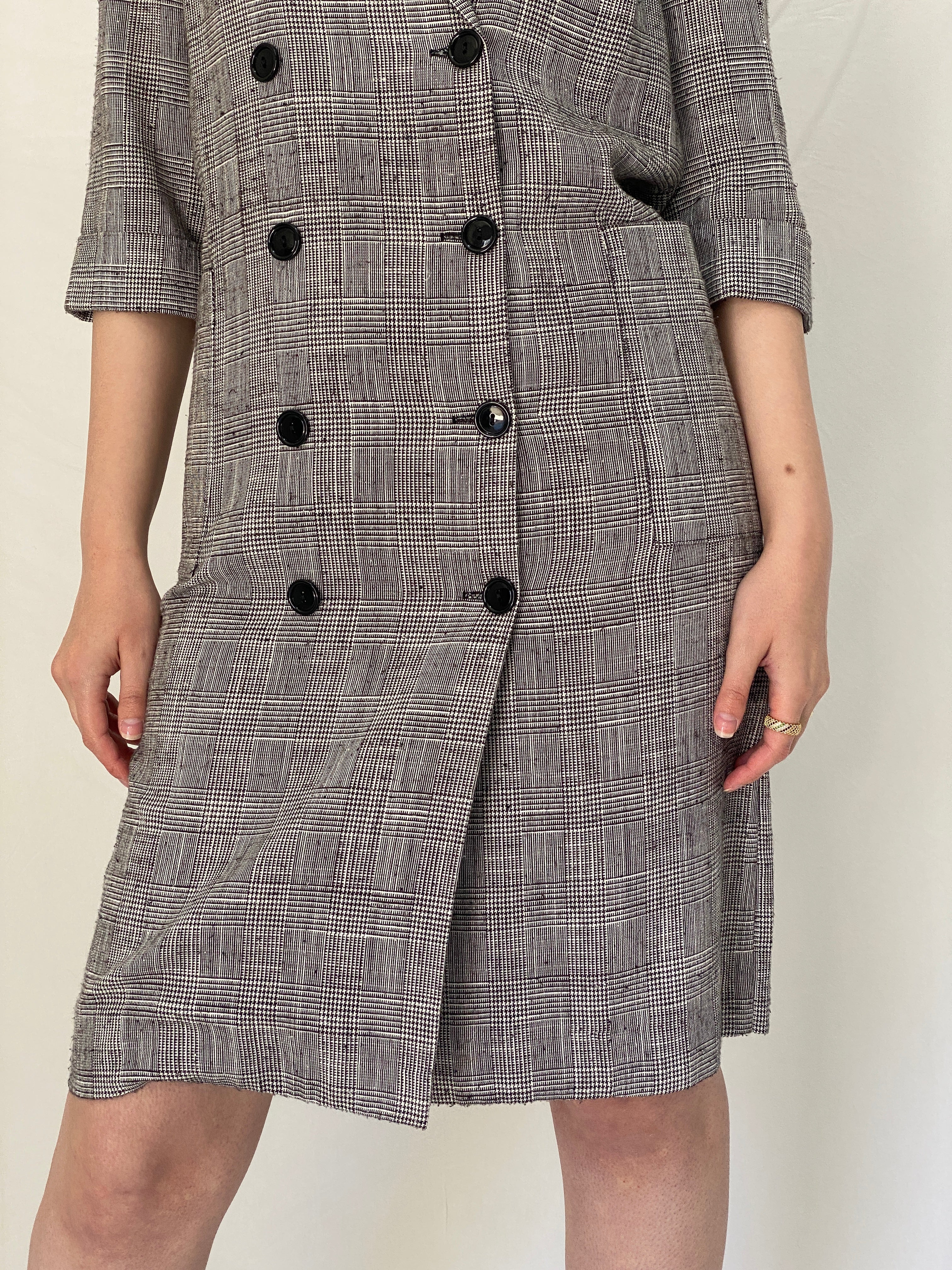 Vintage Leslie Fay Plaid Blazer Dress Tailored Double-Breasted Structured Office Dress - S