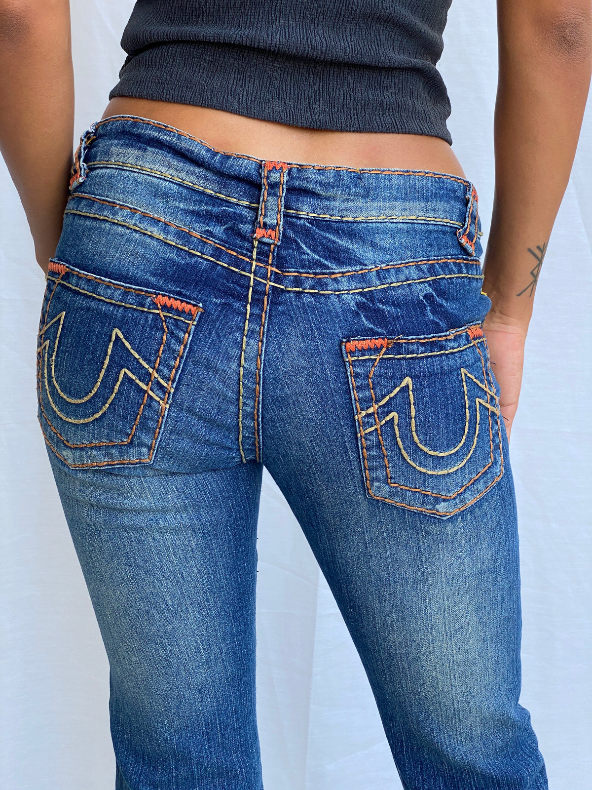 Y2K True Religion Blue Big Stitch Low-Rise Straight Jeans - 36EUR
