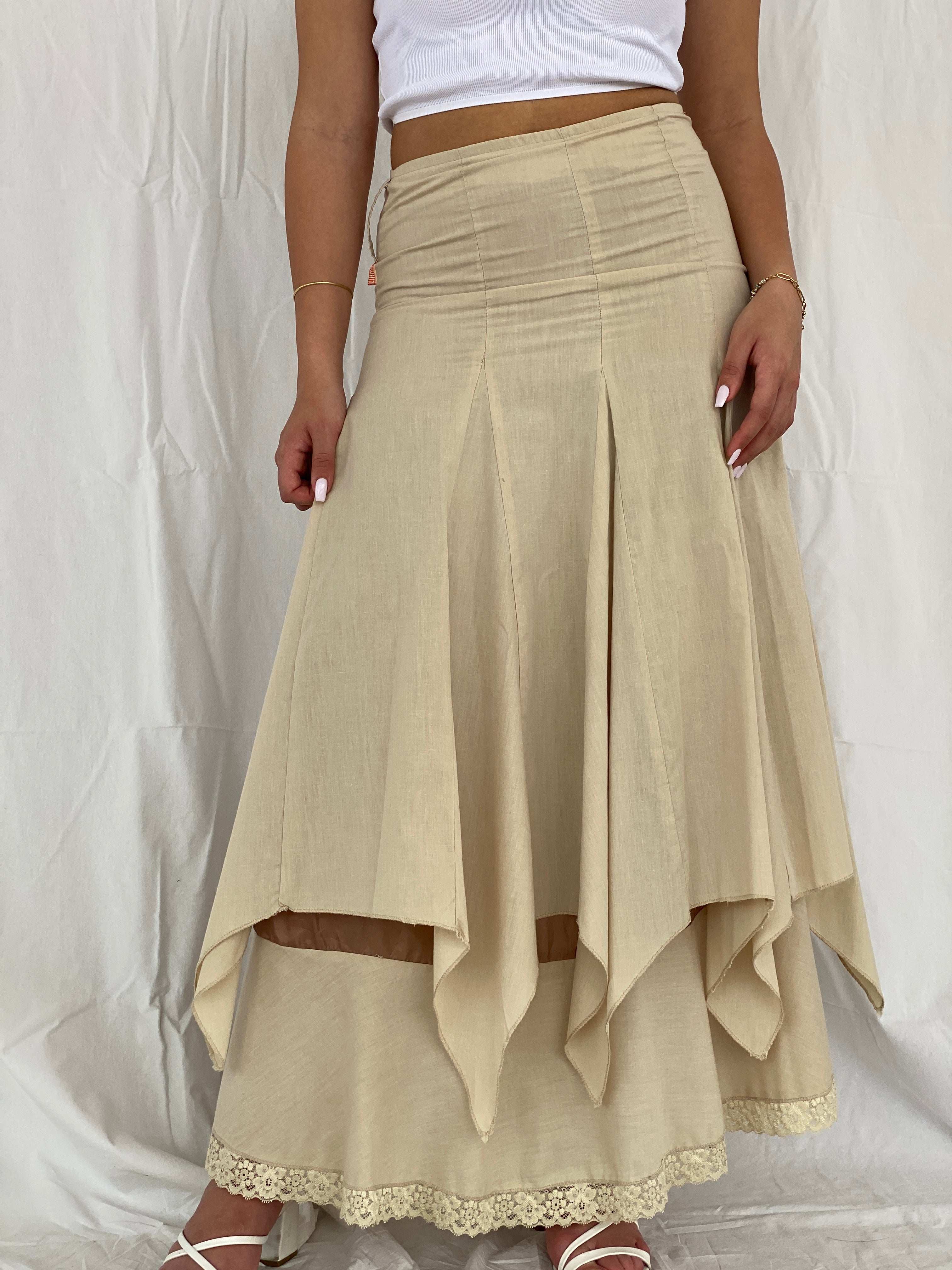 Y2K Catina Latina Woman Maxi Layered Beige Skirt - Size M