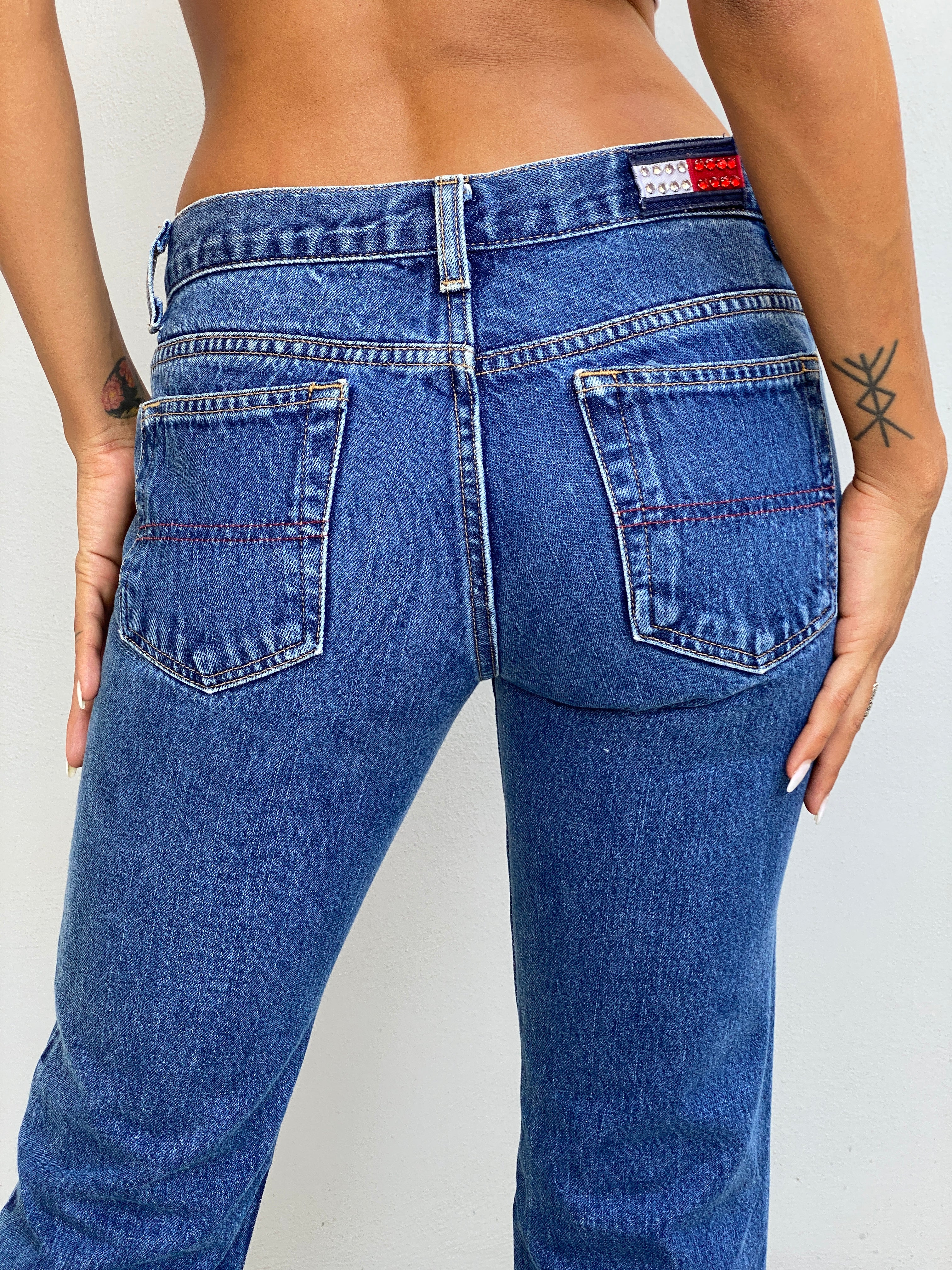 Vintage Y2K Tommy Jeans Blue Denim Low Rise Straight Leg Jeans - 36EUR