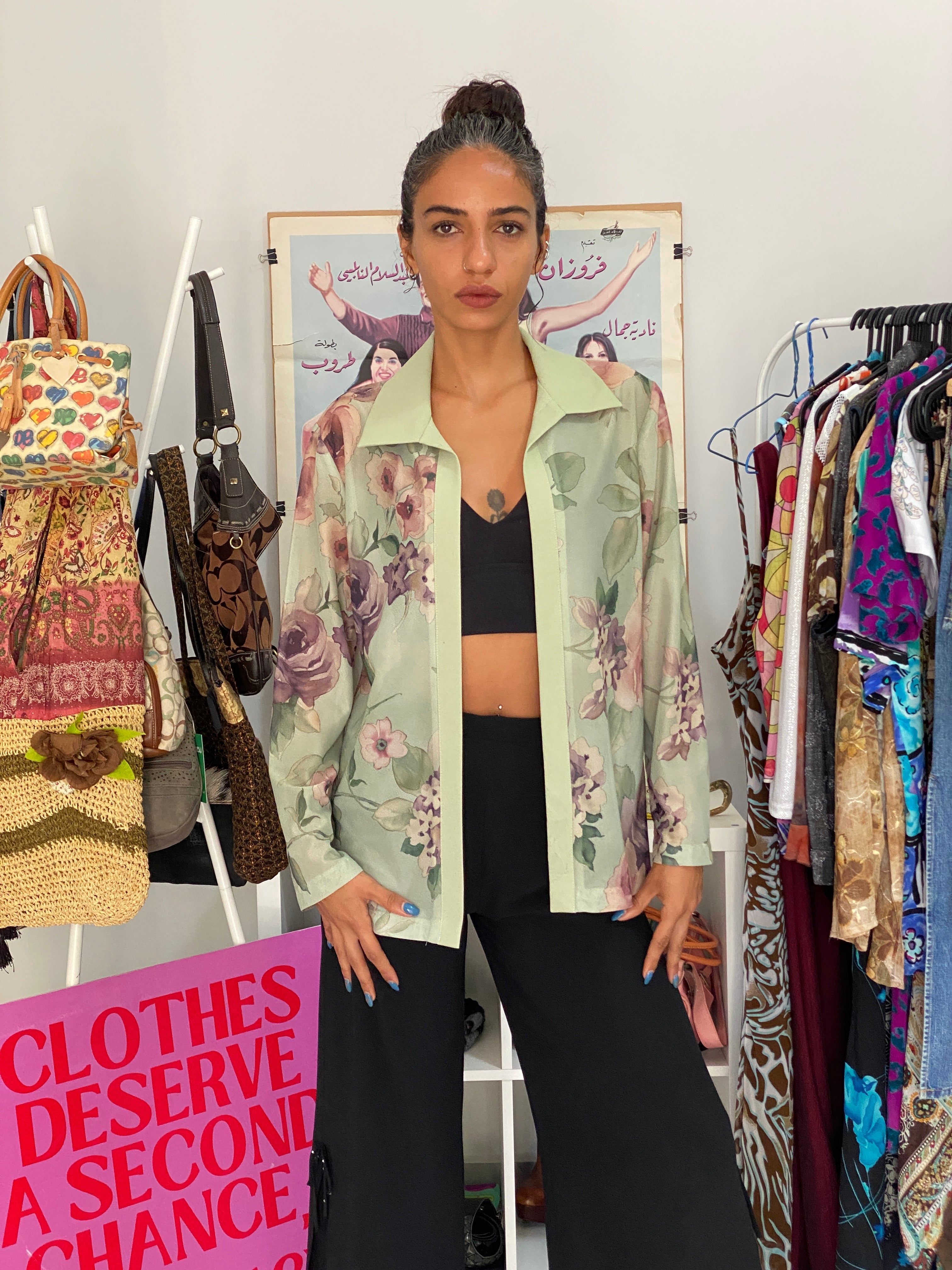 Vintage Y2K Sara Morgan Sage Green Floral Cardigan Shirt – M