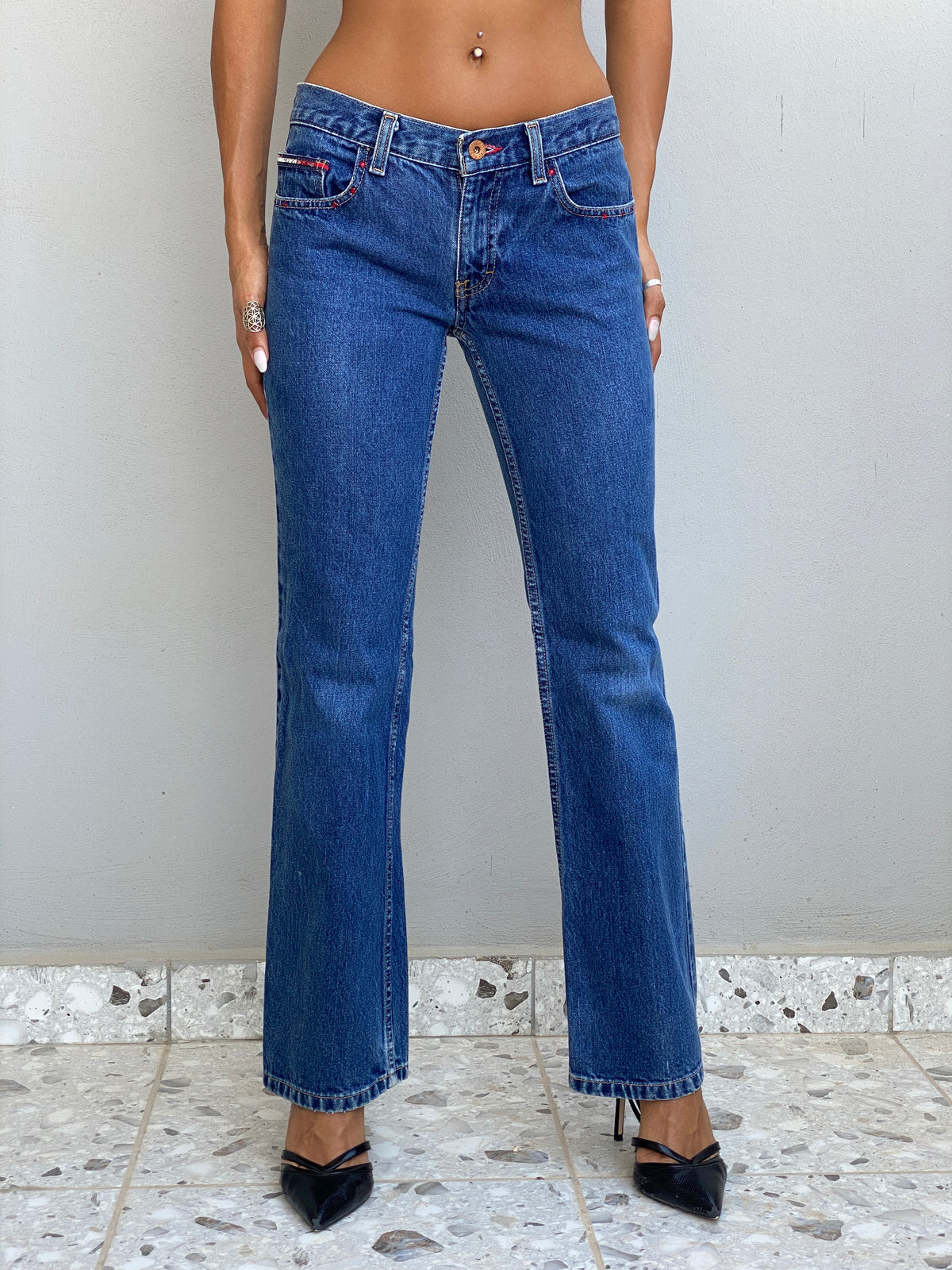 Vintage Y2K Tommy Jeans Blue Denim Low Rise Straight Leg Jeans - 36EUR