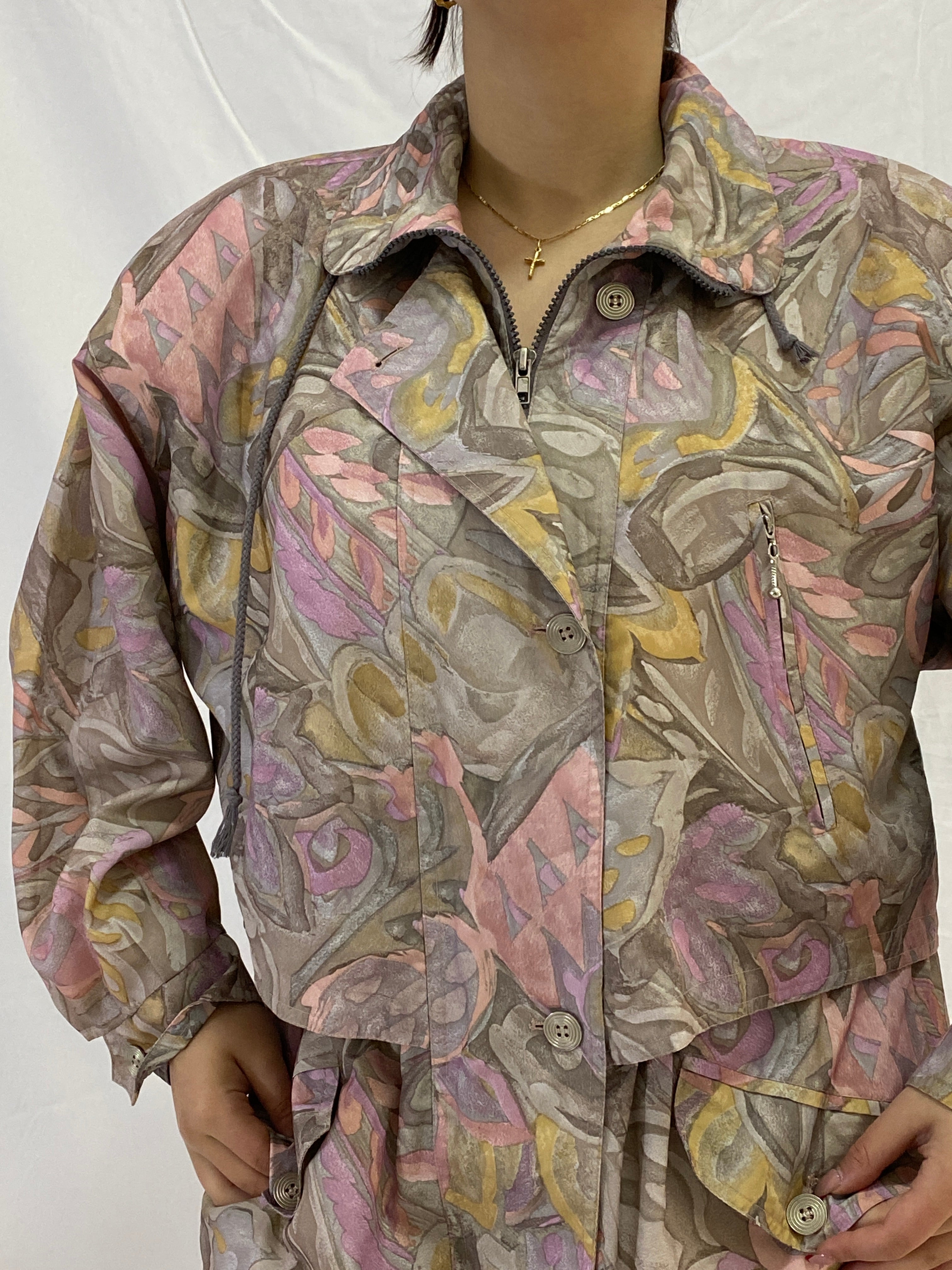 Vintage 90s Pastel Abstract Print Lightweight Windbreaker Jacket - S
