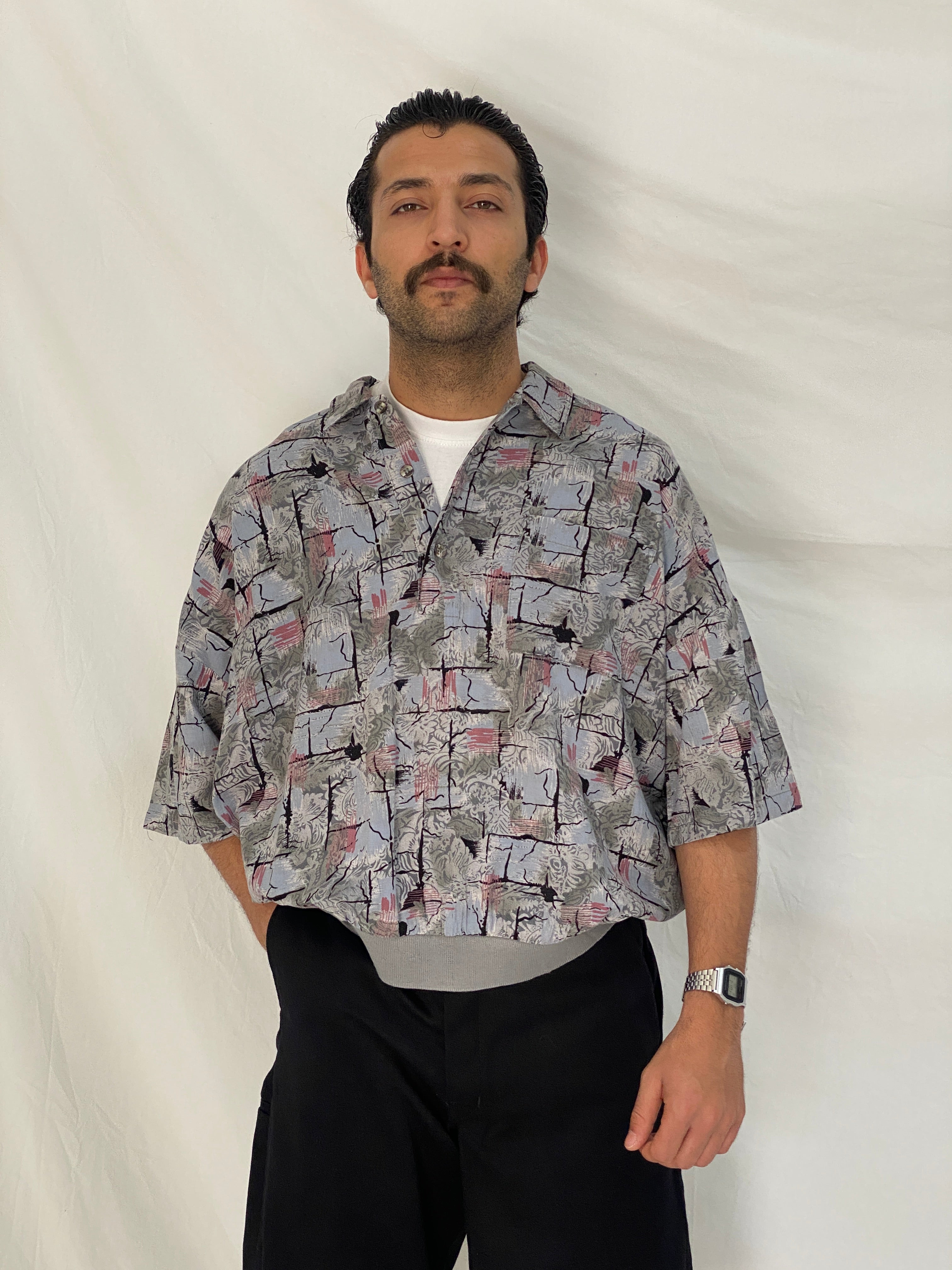 Vintage 90s Triumph of California Abstract Print Button-Up Shirt – XL