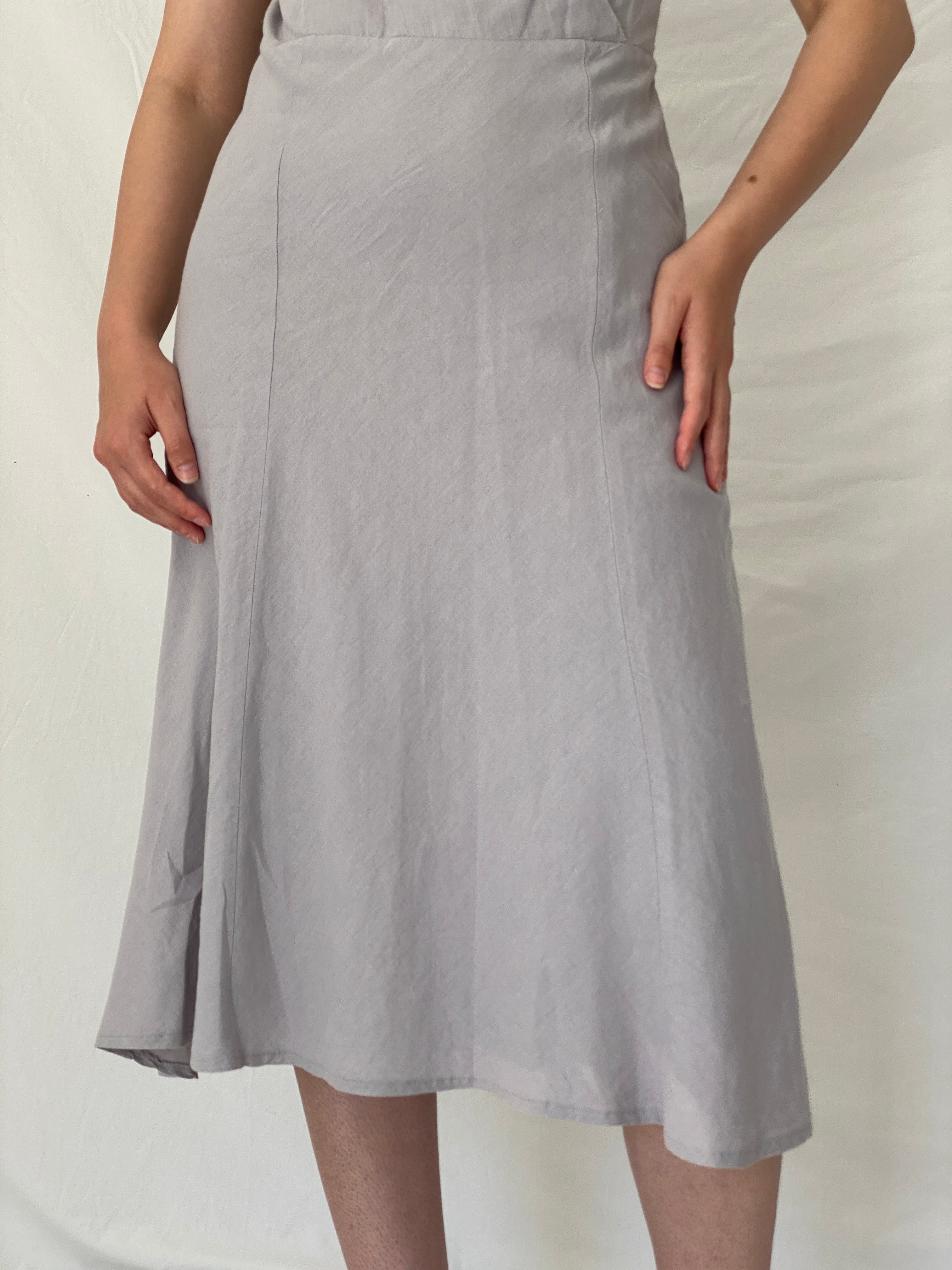 Vintage Y2K Jacqueline Riu Dove Grey Linen Cotton Blend Midi Dress - M