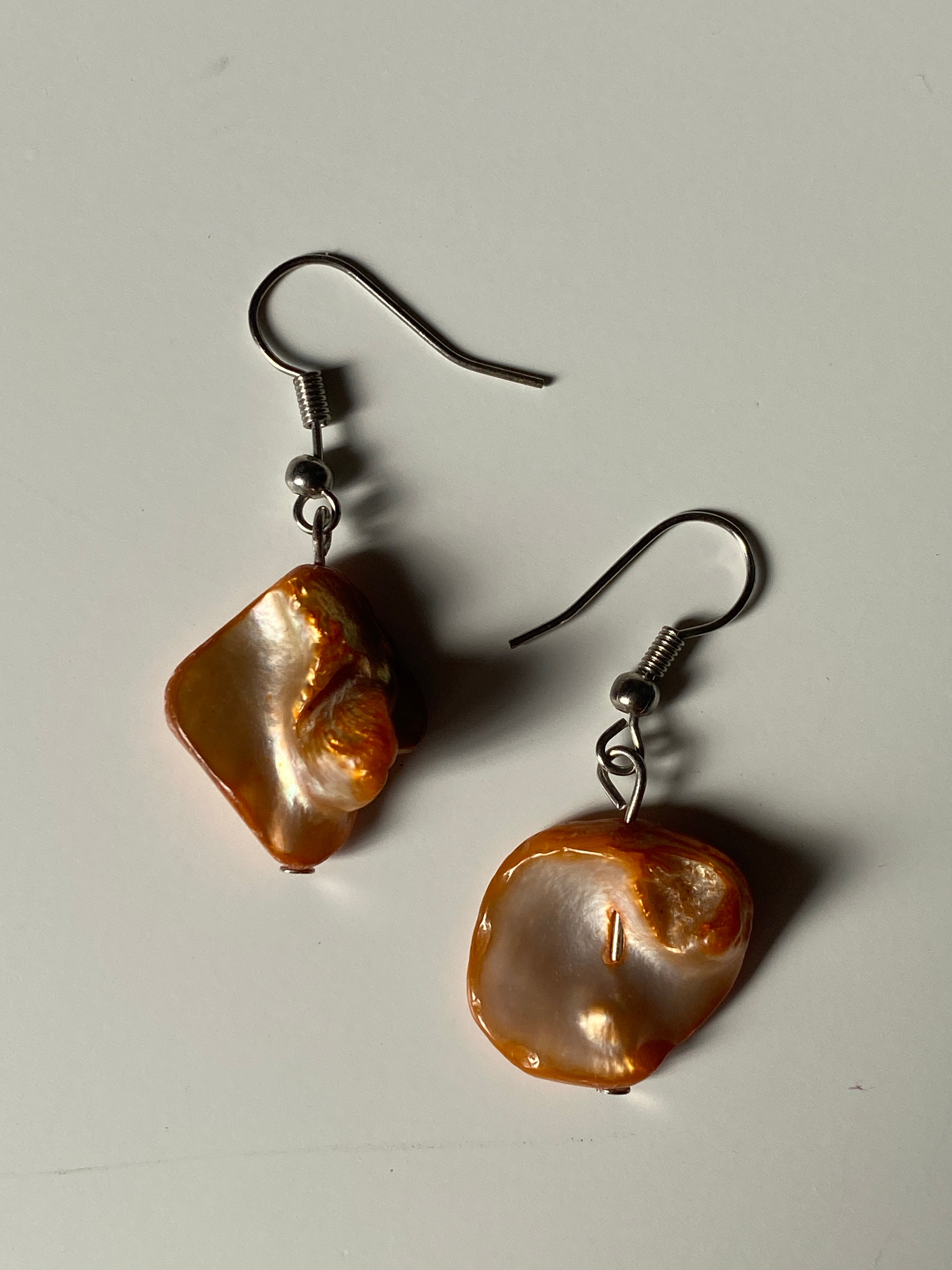 Vintage Mother of Pearl Shell Organic Boho Iridescent Statement Drop Earrings