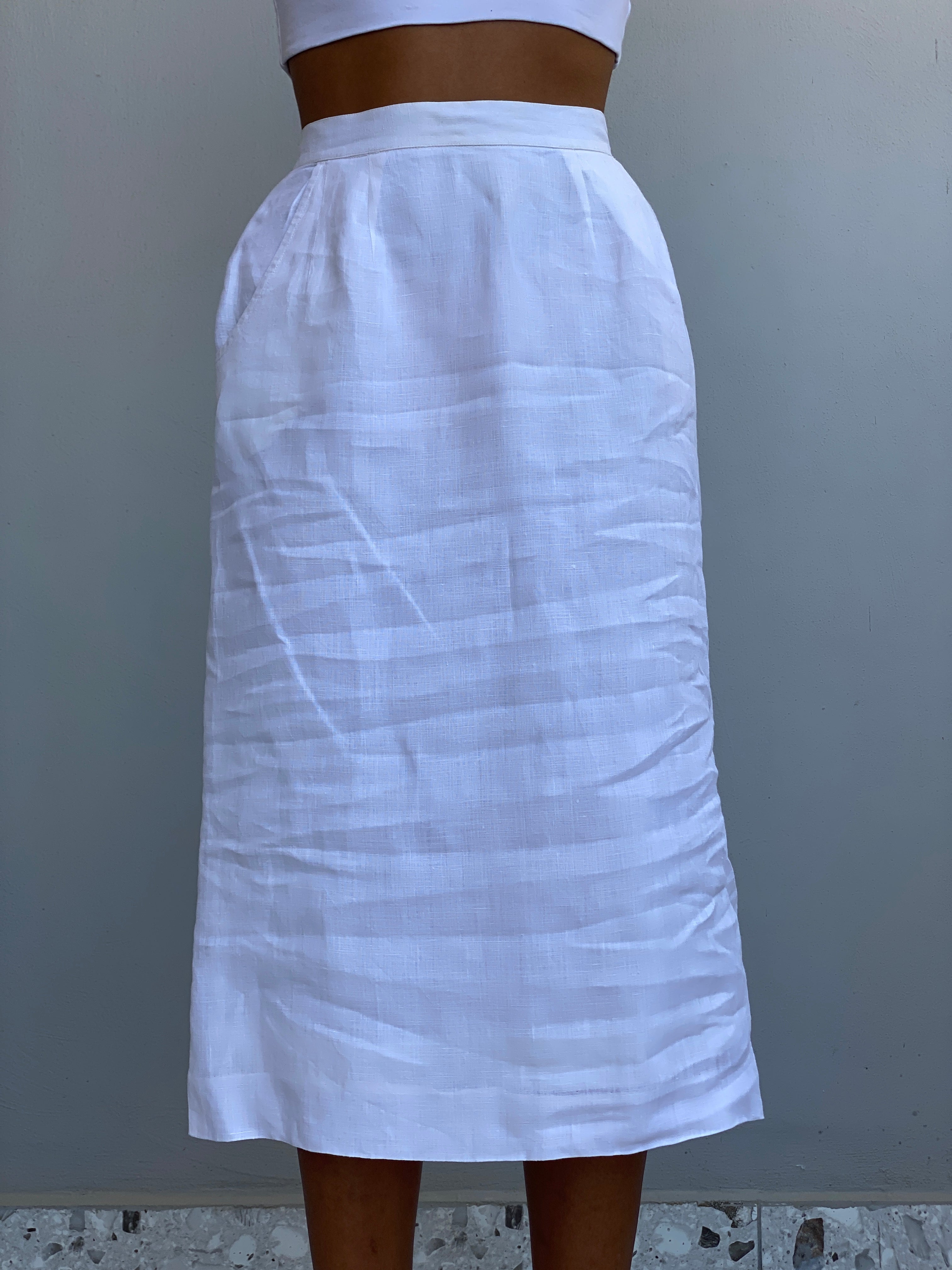 Vintage Lisa Ferranti Venezia White 100% Cotton Midi Skirt - S