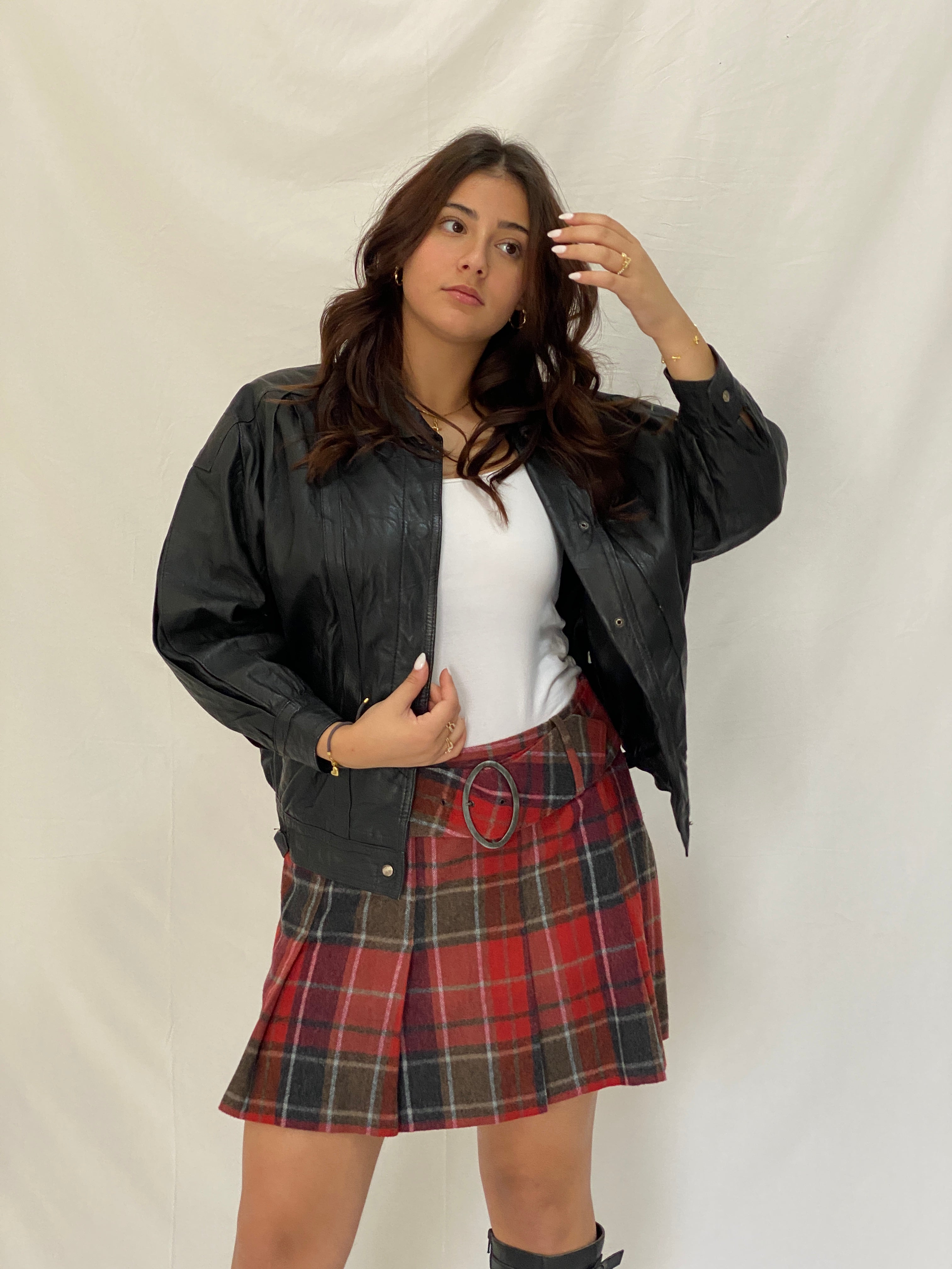 Vintage Black Genuine Leather Bomber Jacket - 90s Oversized Clip Front Moto Style - S