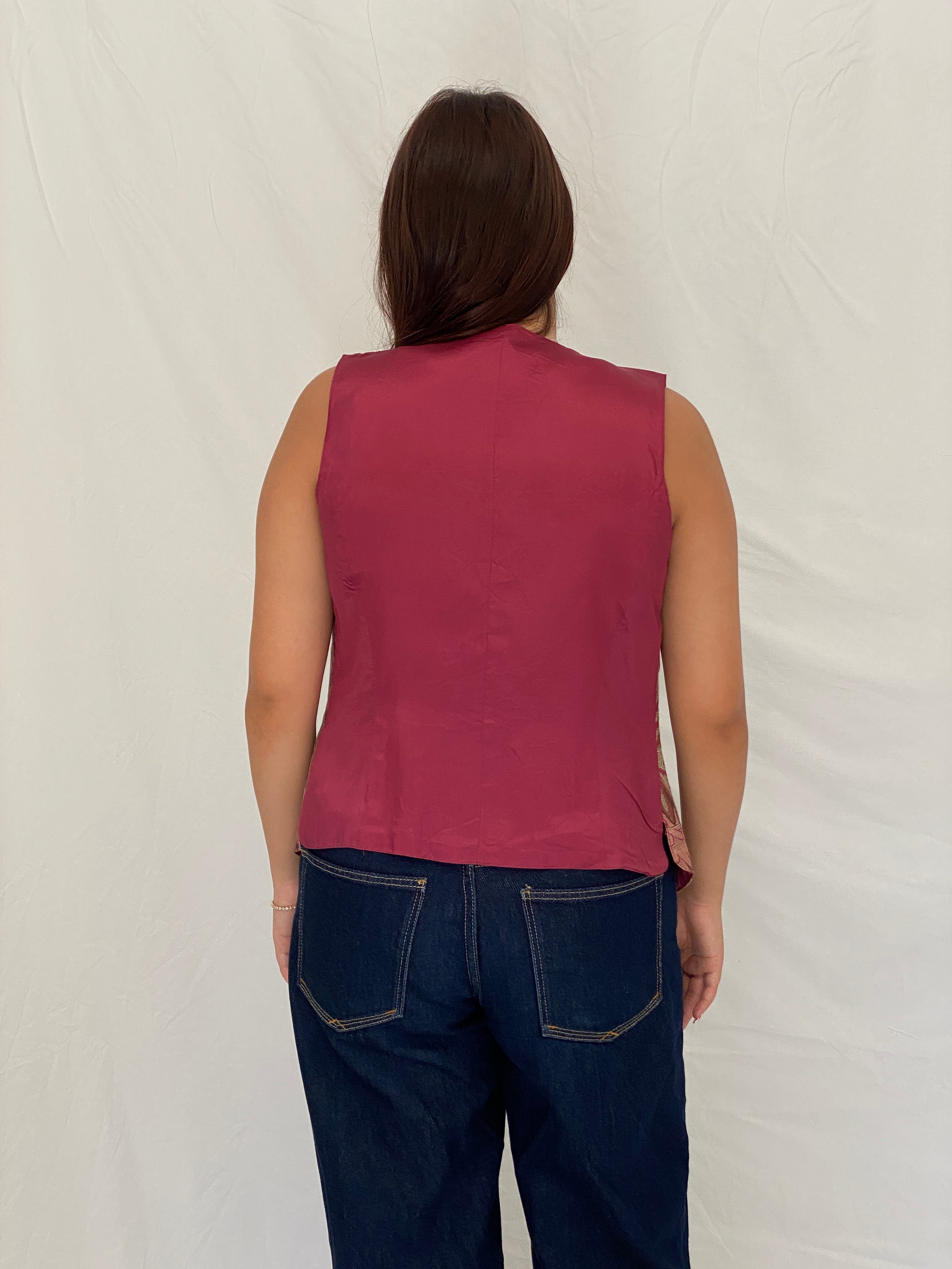 Vintage The Limited Floral Tapestry Vest Pink Button Front Waistcoat – S