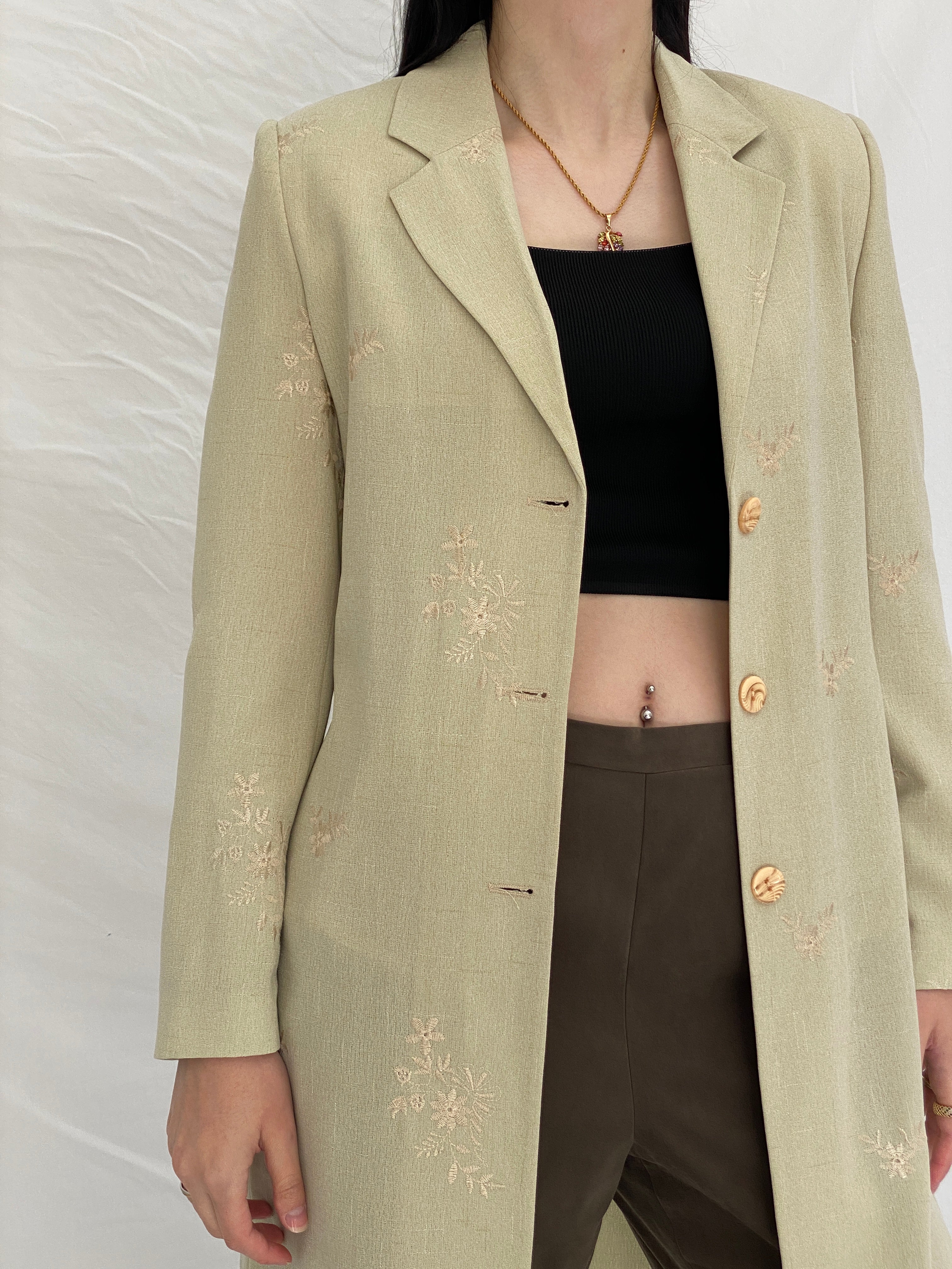 Vintage DANIELA Classic Line Osmanbey Cream Floral Long Blazer Coat - M