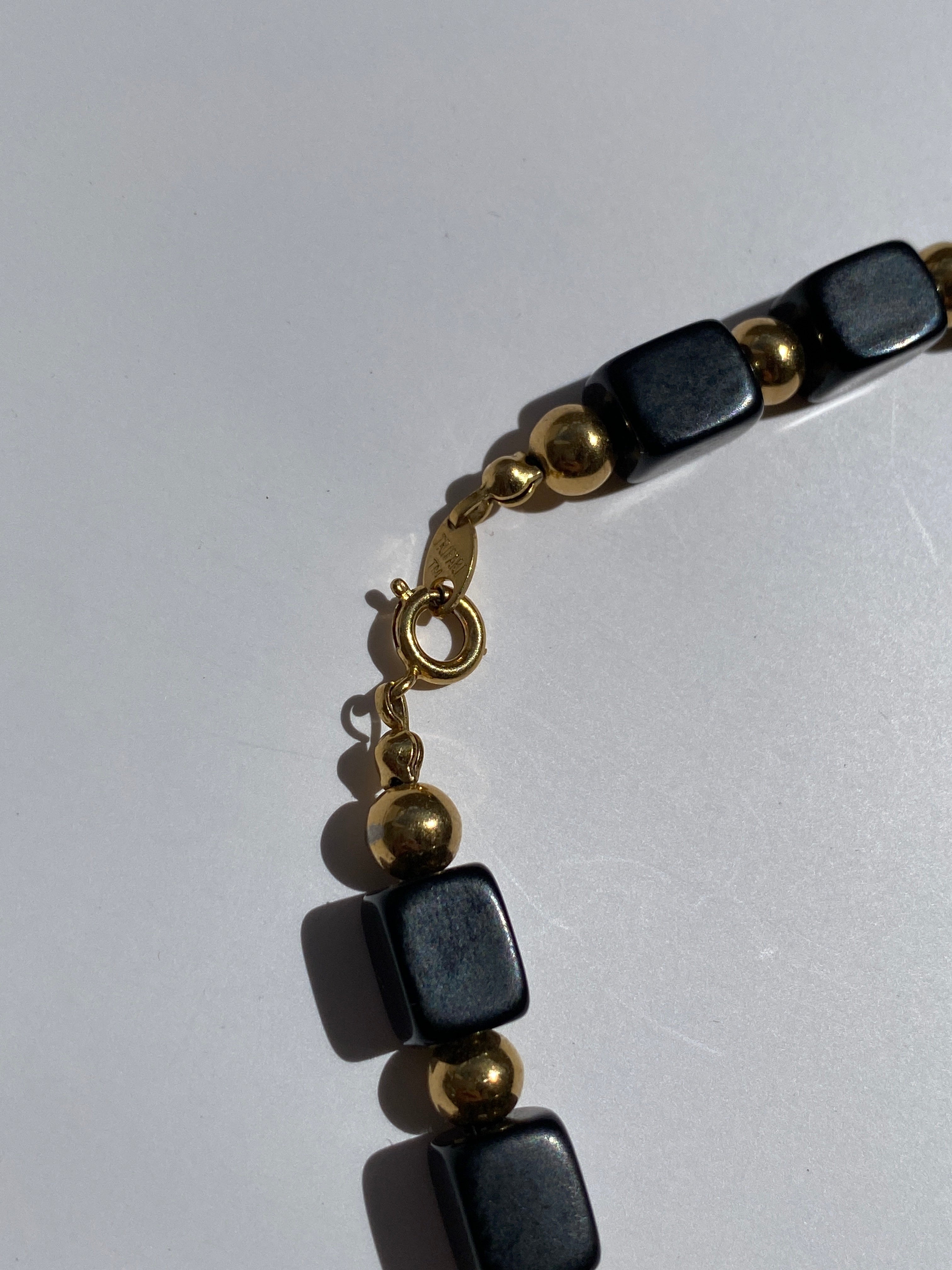 Vintage Sleek Trifari Black Gold Beaded Signed Choker Necklace
