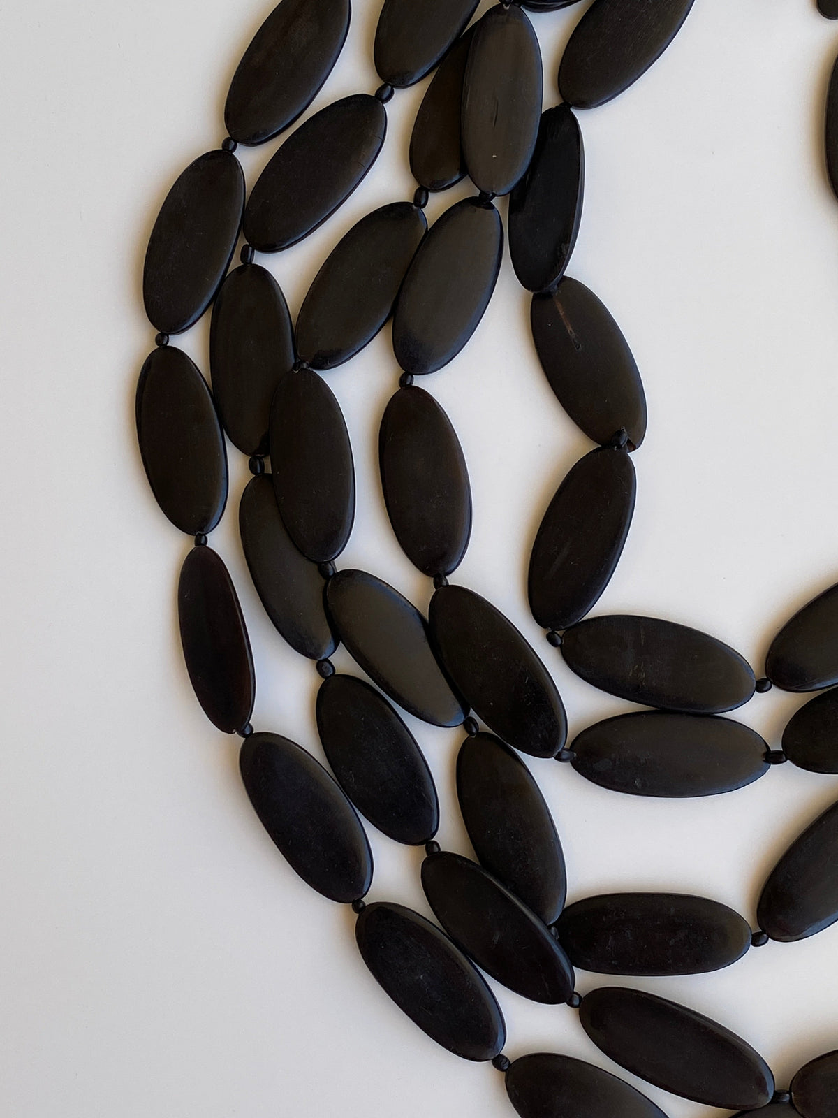 Vintage Y2K Black Multi-Strand Oval Beaded Bib Statement Necklace
