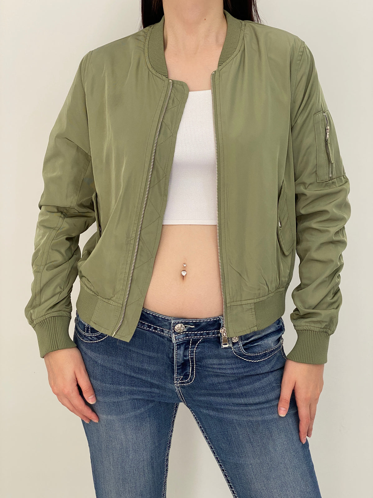 Y2K FB Sister Olive Green MA-1 Bomber Jacket - L