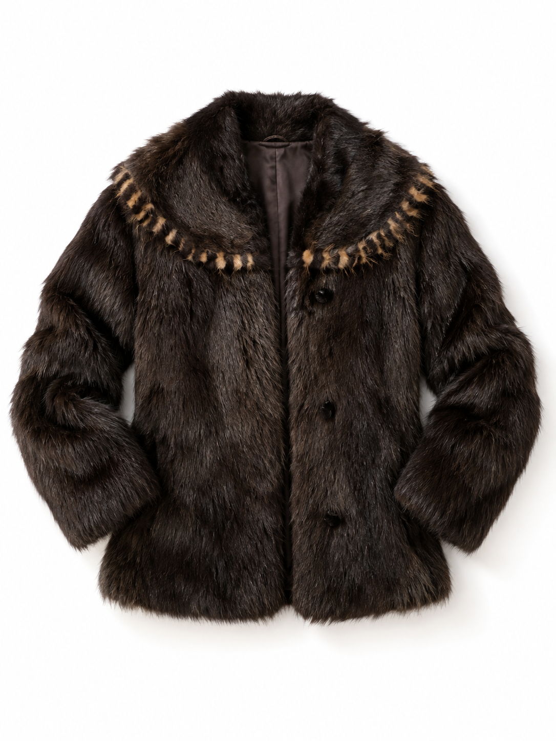 Vintage Real Raccoon Fur Coat Dark Brown Long-Hair Luxury Winter Jacket - L
