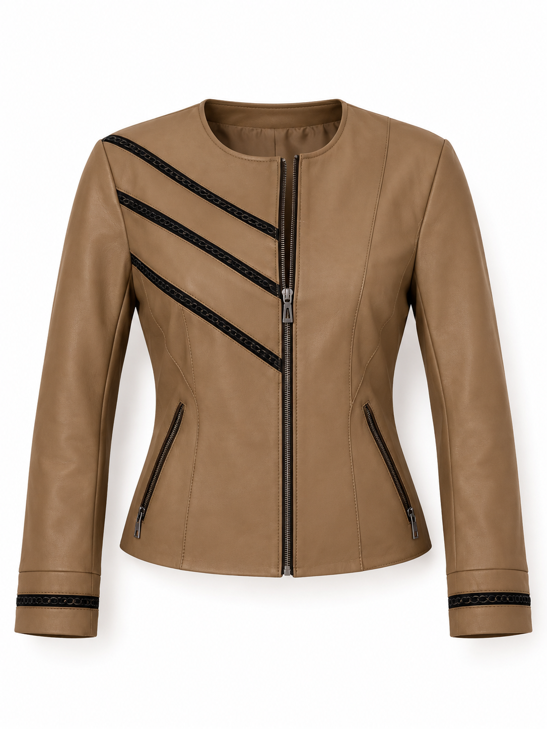 Vintage Y2K Gian Mori Classic Taupe Genuine Leather Zip-Up Jacket - L