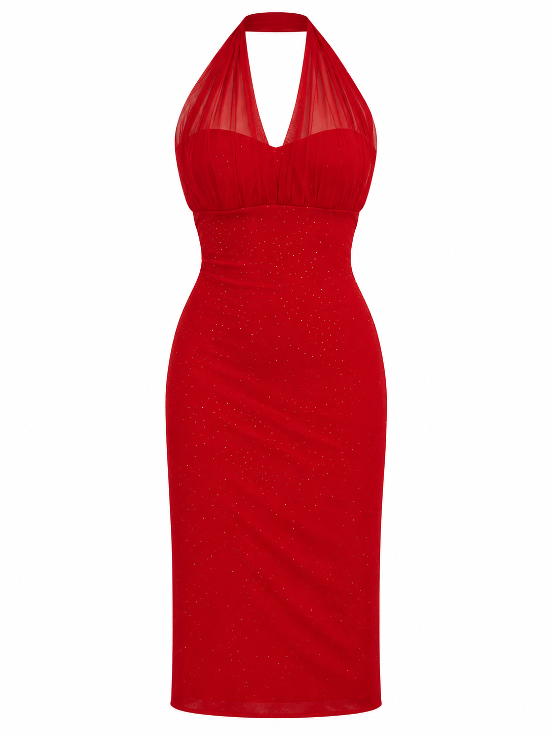 Vintage Y2K Betsy & Adam Red Rhinestone Halter Midi Dress - M