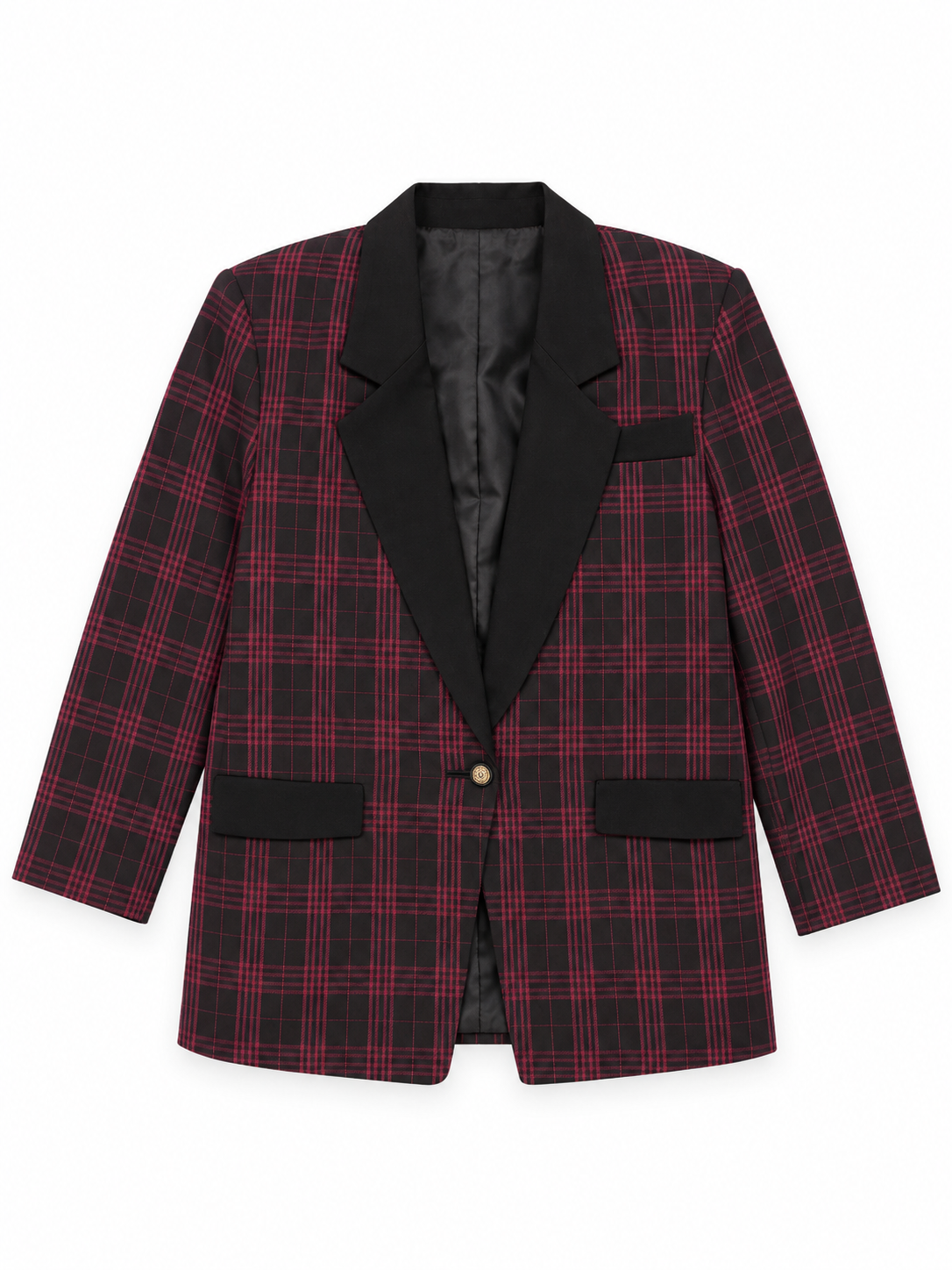 Vintage 90s Partner Fashion Burgundy & Black Plaid Oversized Blazer - L