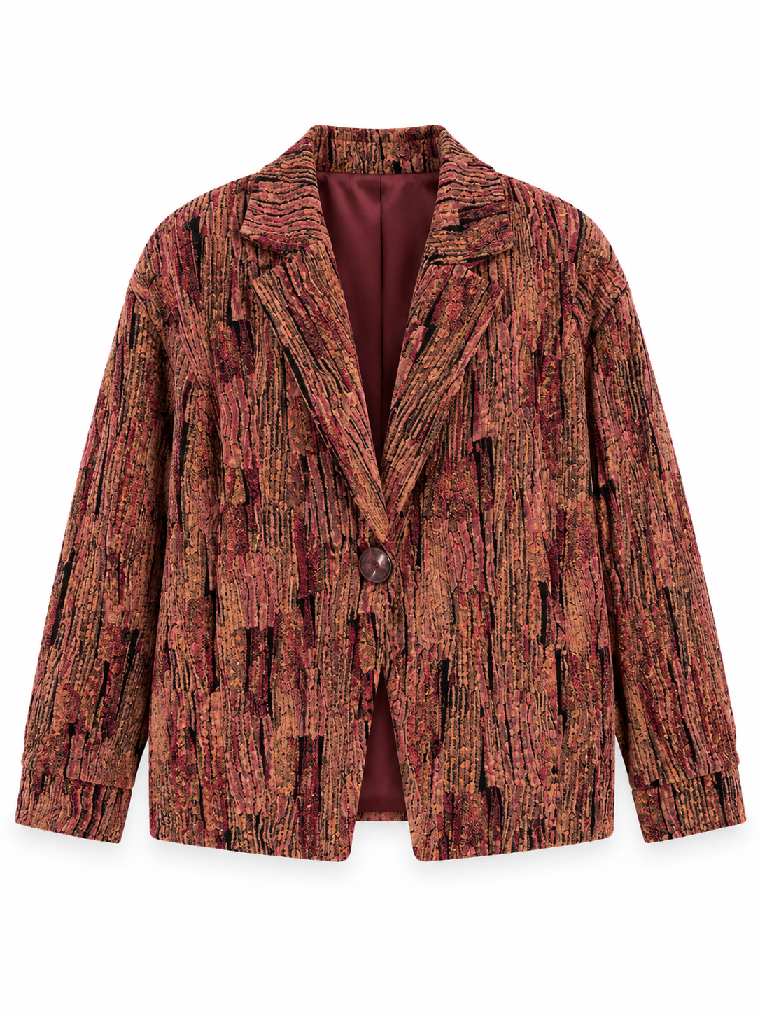 Vintage Pink & Brown Textured Abstract Print Cropped Blazer - L