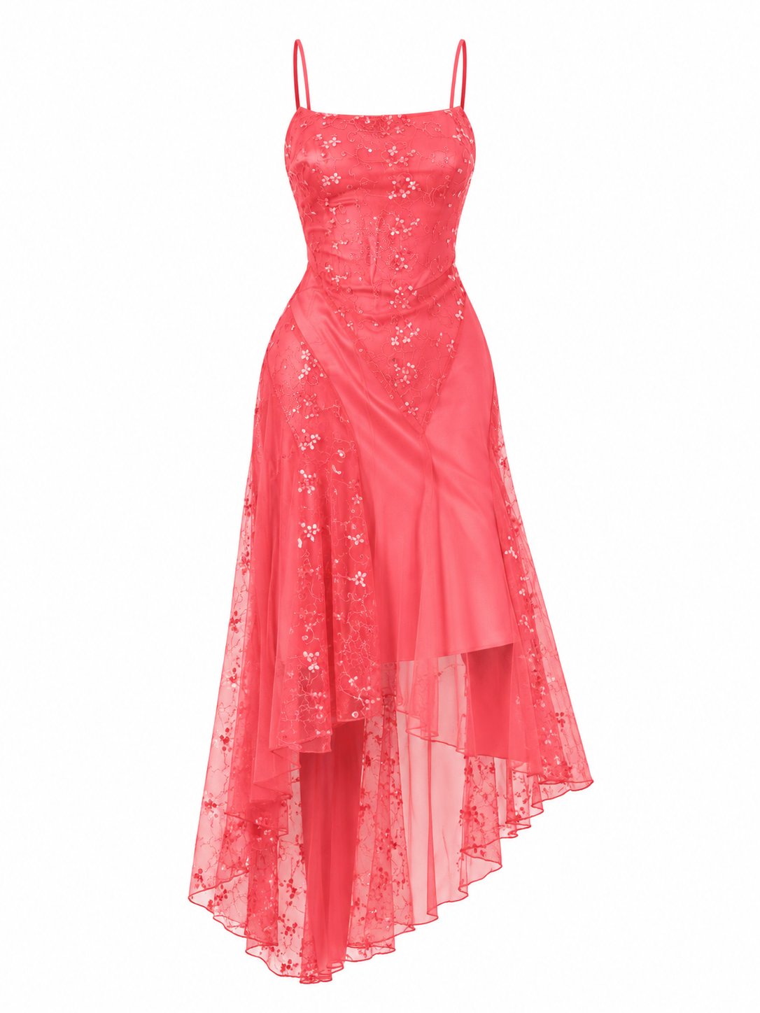 Vintage Y2K Eureka USA Hot Pink Embroidered Glitter Mesh High-Low Dress - XS
