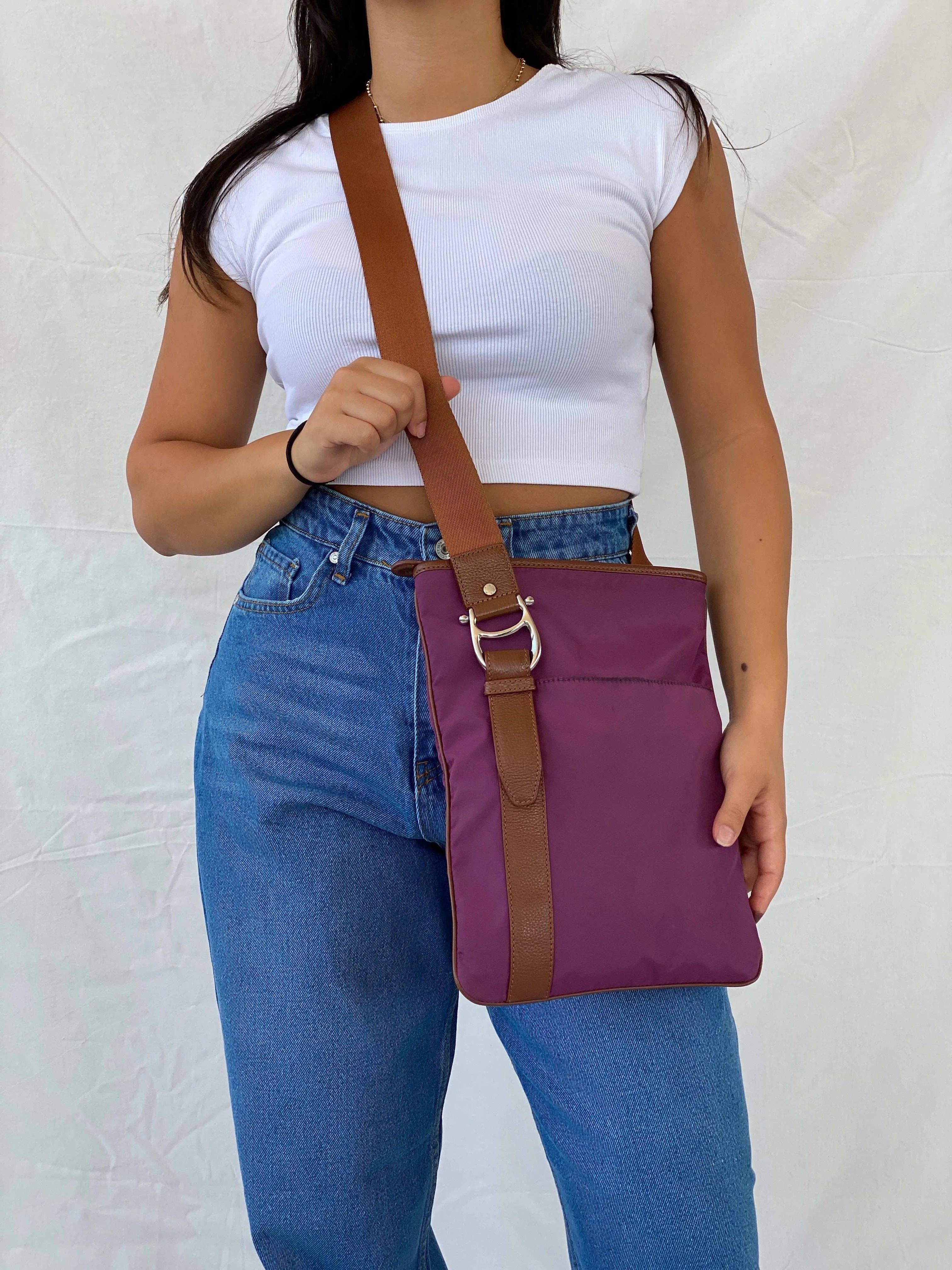AIGNER Purple Crossbody Brown Canvas Strap Sling Bag - Balagan Vintage Cross Body Bag 00s, 90s, Alia, bag, consignment, Lana