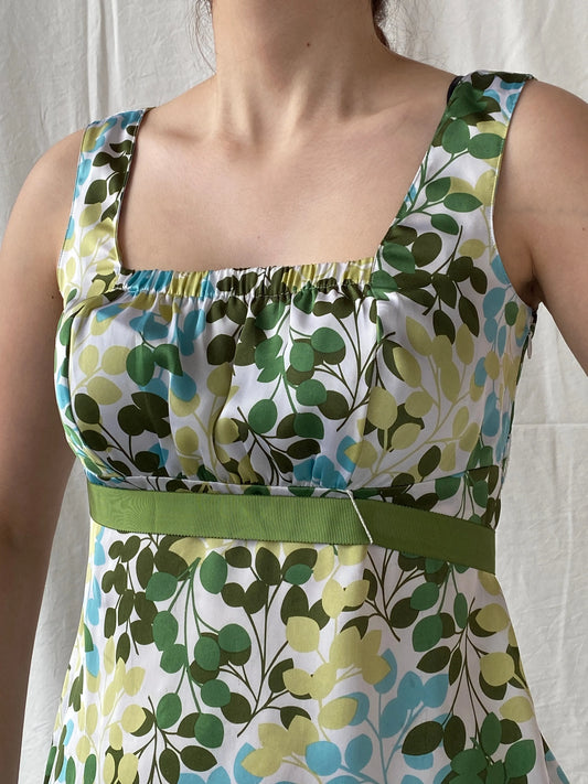 Ann Taylor LOFT Cottage Core Leaf Print Green Sleeveless Blouse - S - Balagan Vintage Sleeveless Top 00s, Ayah, floral, floral top, sheer, sleeveless top