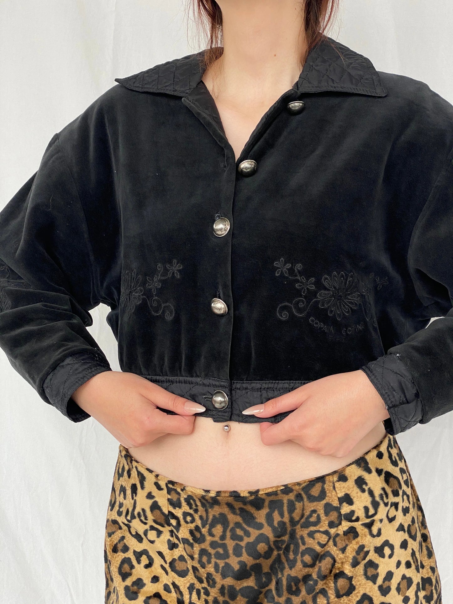 Archival Copain Copine Paris Black Cropped Jacket With Quilted Collar - L - Balagan Vintage Jacket 00s, Ayah, Coats&Jackets, cop copine, rare find, rare vintage, winter