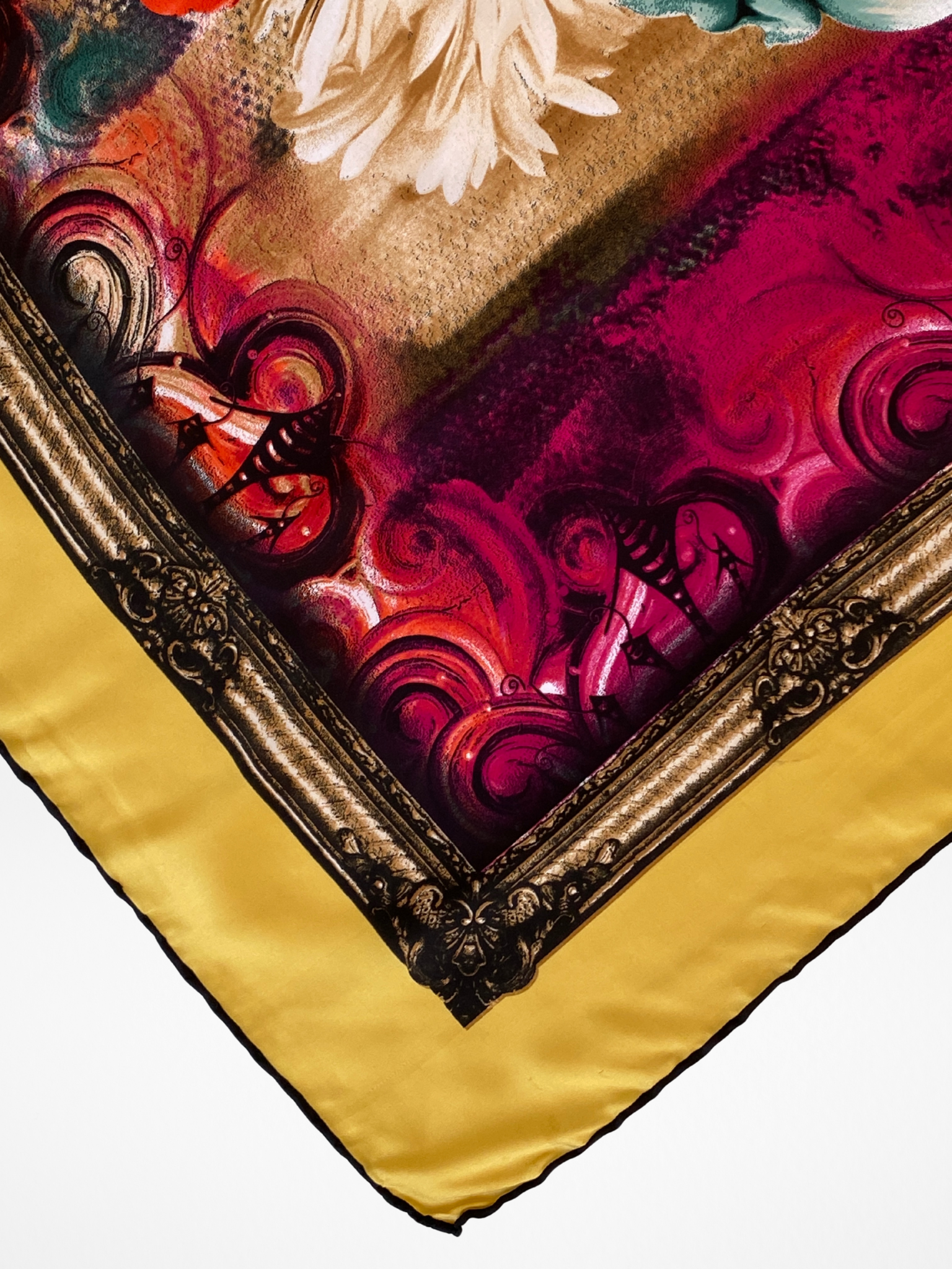 ARMEN Golden Floral Baroque Style Satin Silk Square Scarf - Balagan Vintage Scarf 00s, multicolored, NEW IN, scarf, summer