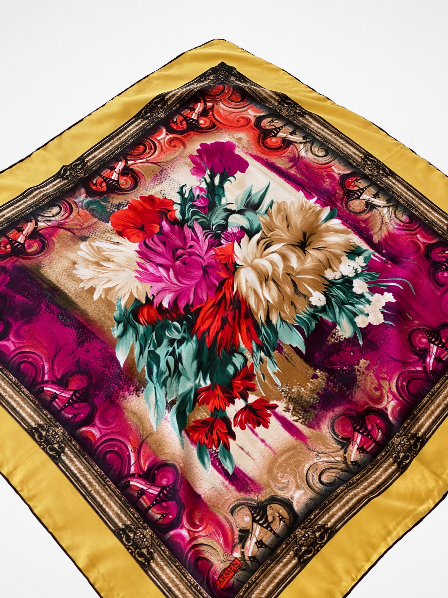 ARMEN Golden Floral Baroque Style Satin Silk Square Scarf - Balagan Vintage Scarf 00s, multicolored, NEW IN, scarf, summer