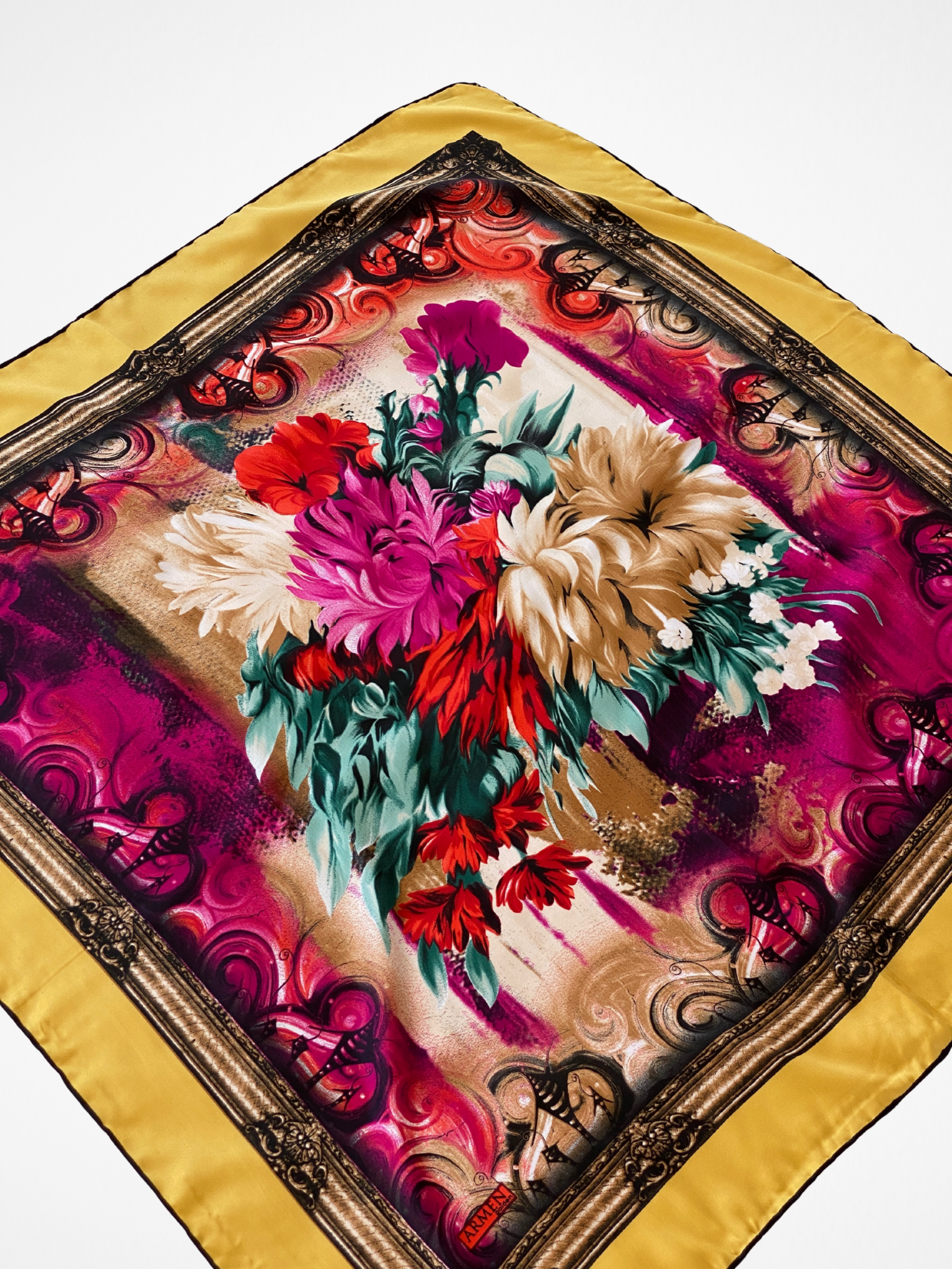 ARMEN Golden Floral Baroque Style Satin Silk Square Scarf - Balagan Vintage Scarf 00s, multicolored, NEW IN, scarf, summer