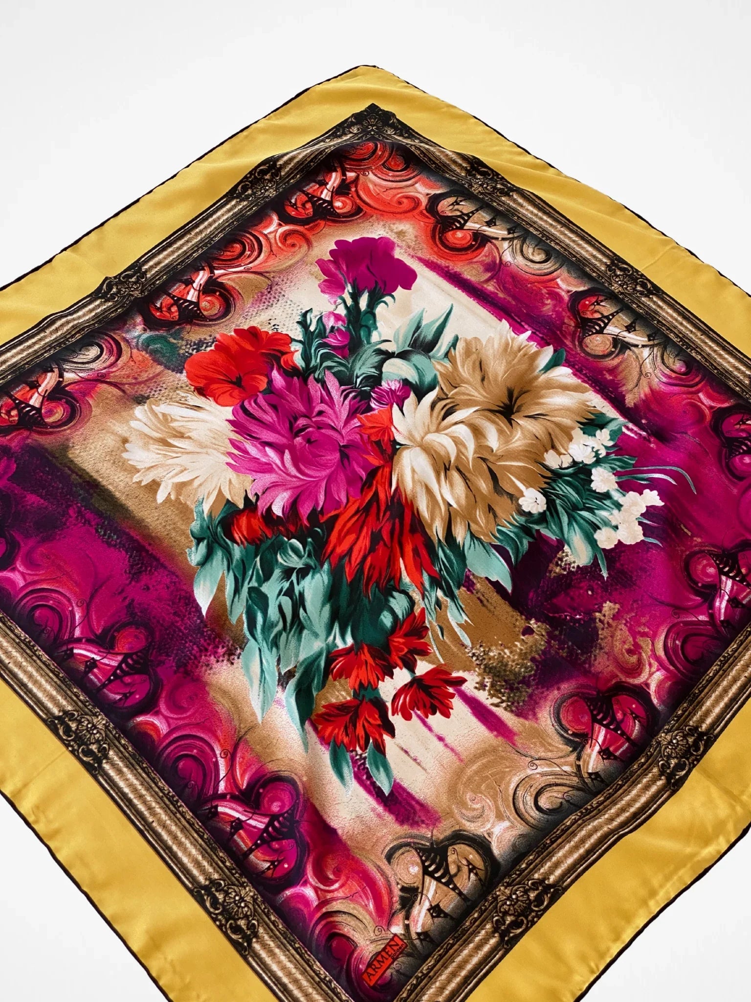 ARMEN Golden Floral Baroque Style Satin Silk Square Scarf - Balagan Vintage Scarf 00s, multicolored, NEW IN, scarf, summer