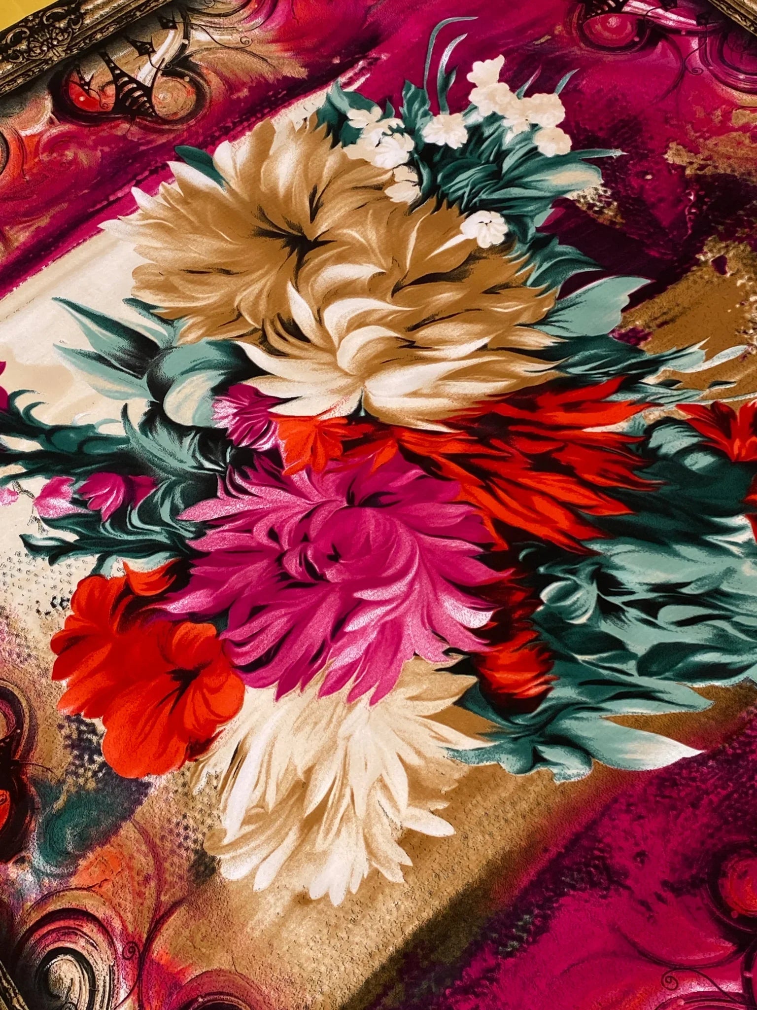 ARMEN Golden Floral Baroque Style Satin Silk Square Scarf - Balagan Vintage Scarf 00s, multicolored, NEW IN, scarf, summer