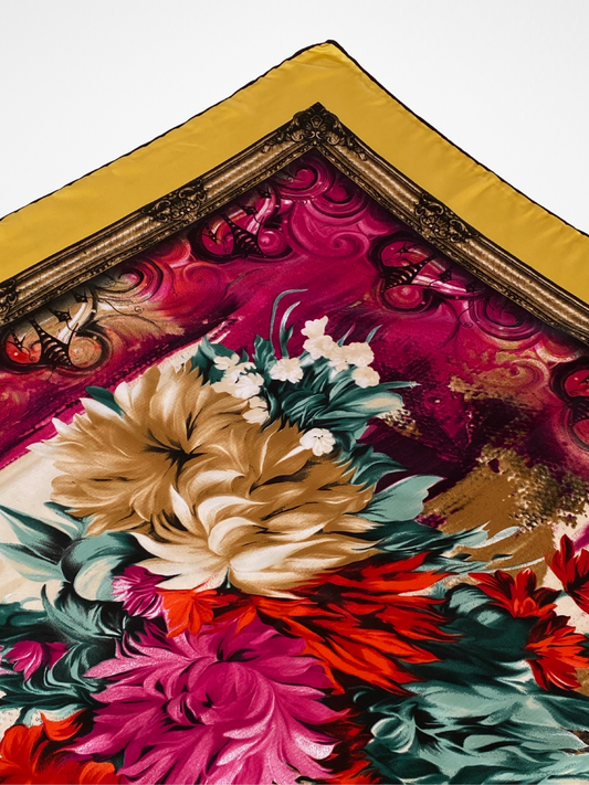 ARMEN Golden Floral Baroque Style Satin Silk Square Scarf - Balagan Vintage Scarf 00s, multicolored, NEW IN, scarf, summer