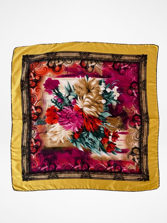 ARMEN Golden Floral Baroque Style Satin Silk Square Scarf - Balagan Vintage Scarf 00s, multicolored, NEW IN, scarf, summer