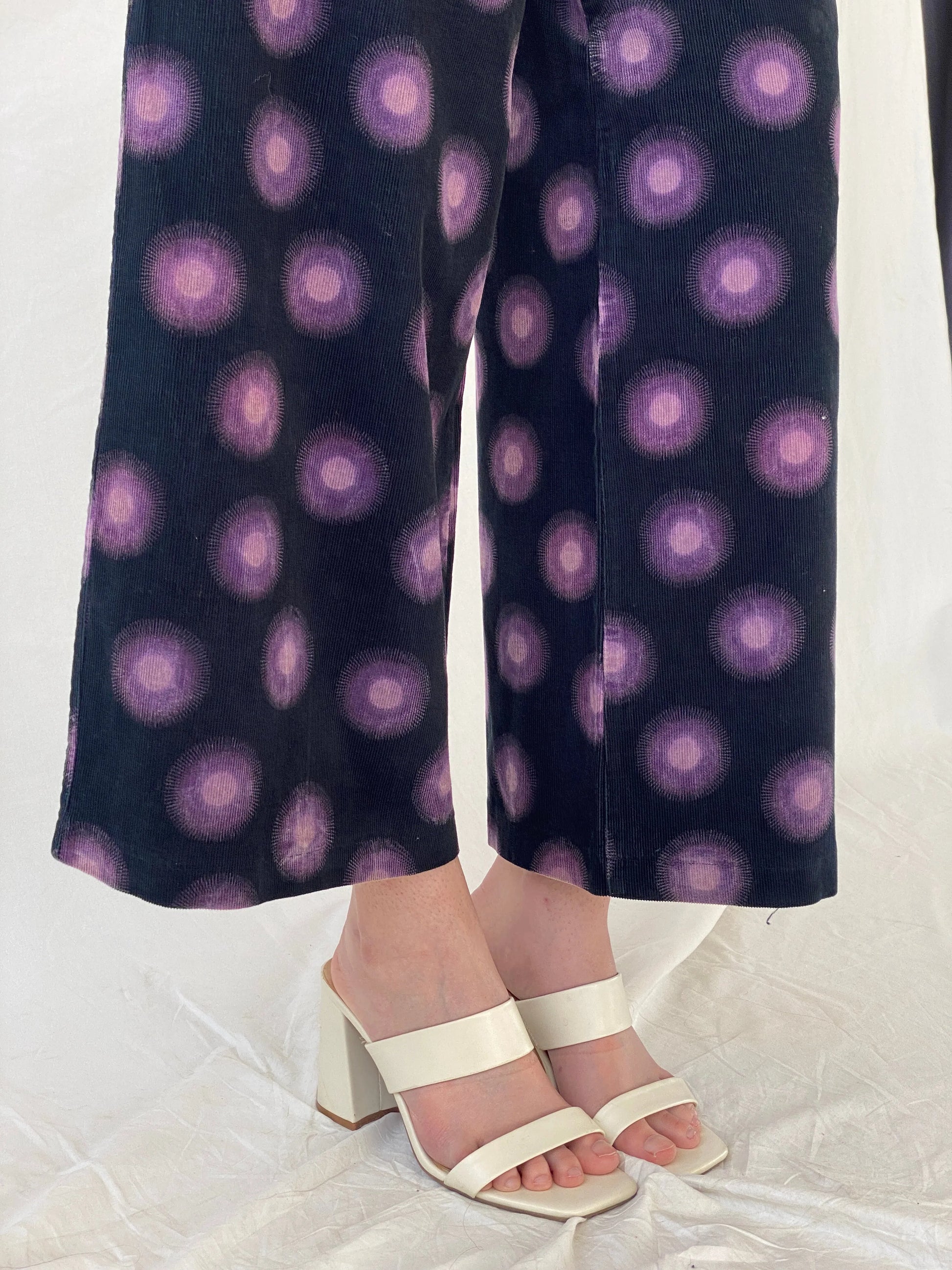 Art Ateliers Rare Toggery Wide Leg Black & Purple Corduroy Pants - M - Balagan Vintage Corduroy Pants 90s, Ayah, corduroy pants, vintage pants, women pants