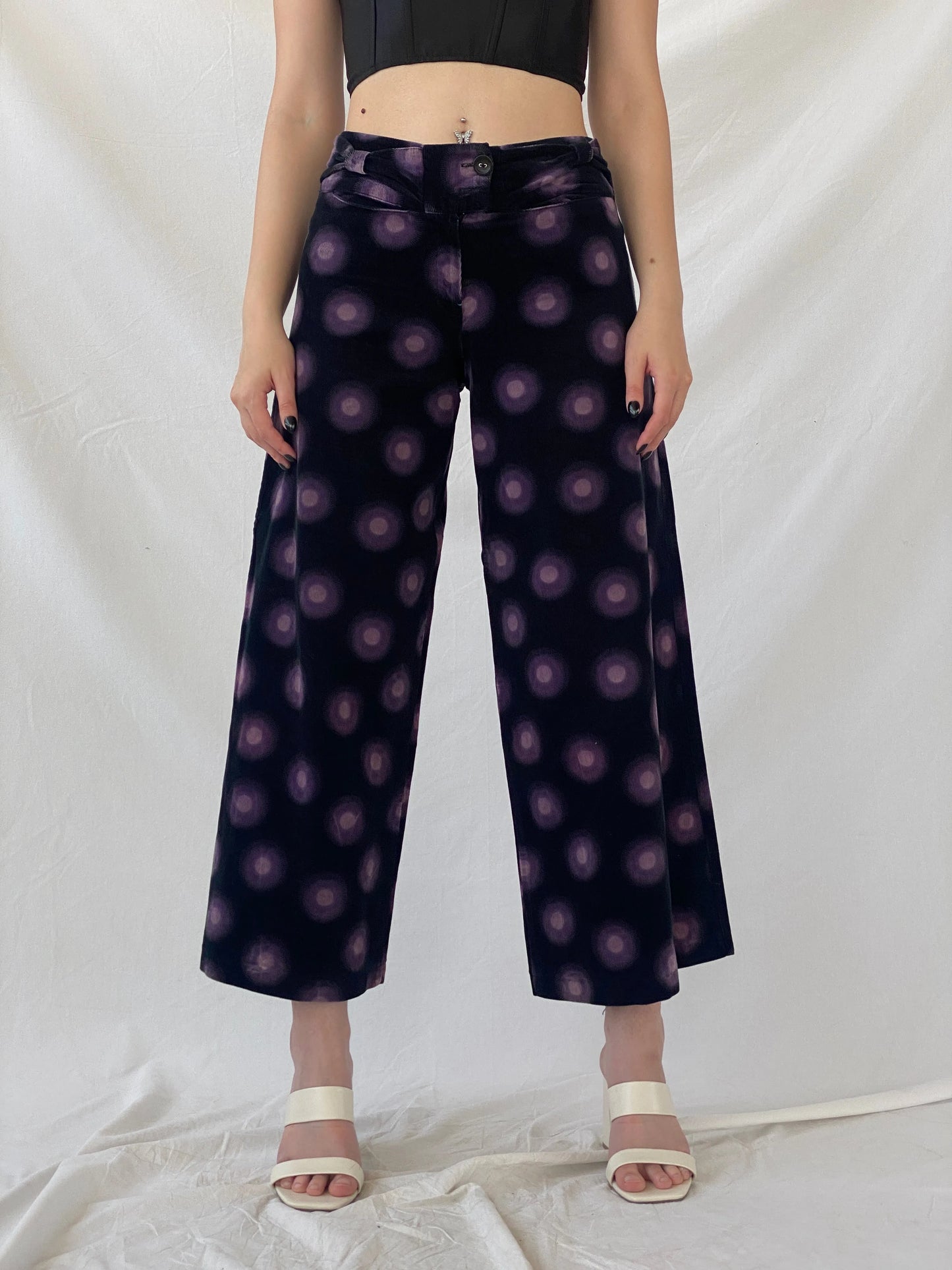 Art Ateliers Rare Toggery Wide Leg Black & Purple Corduroy Pants - M - Balagan Vintage Corduroy Pants 90s, Ayah, corduroy pants, vintage pants, women pants